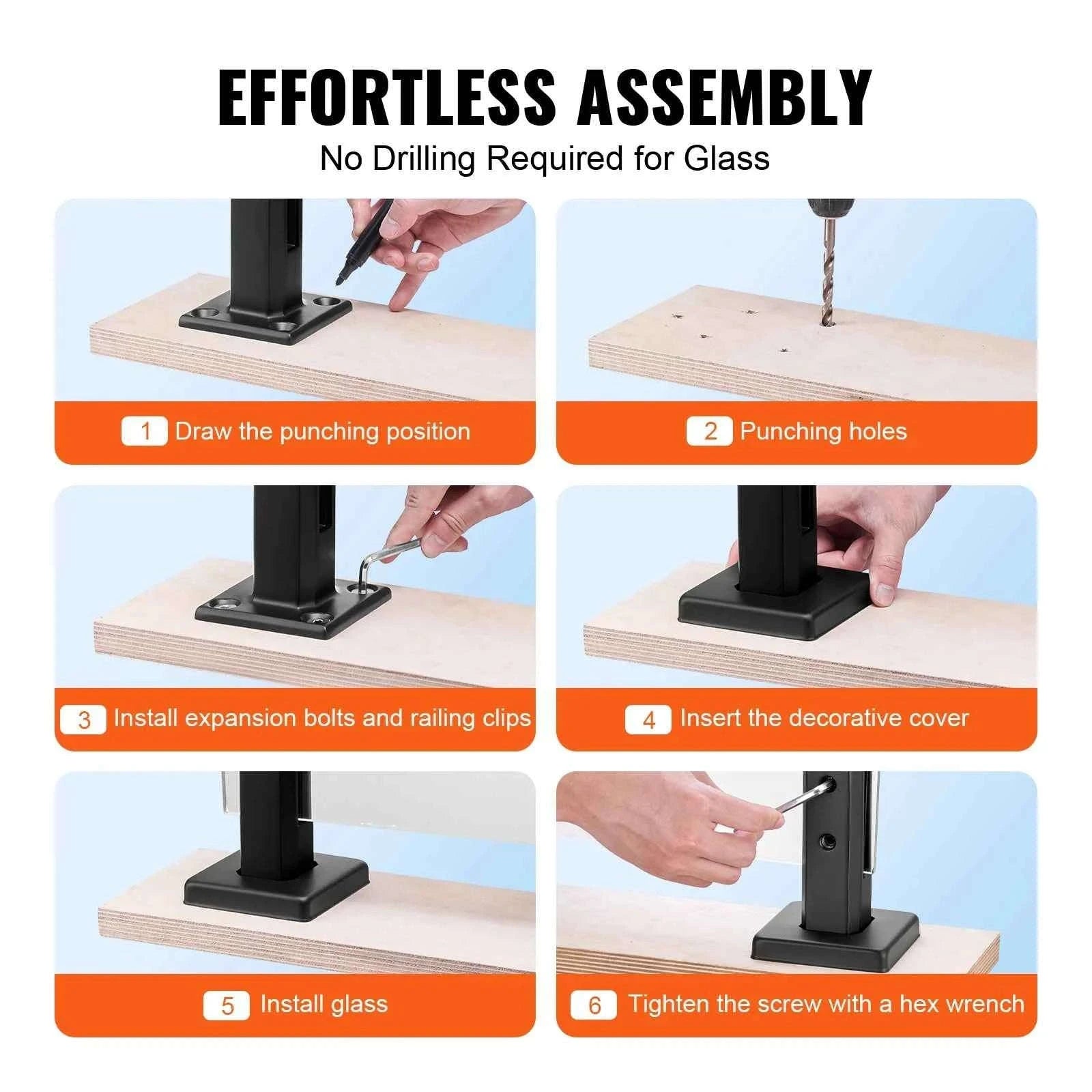 4-Piece Square Glass Clamp for 8-12mm Tempered Glass-Black 10pcs / spain