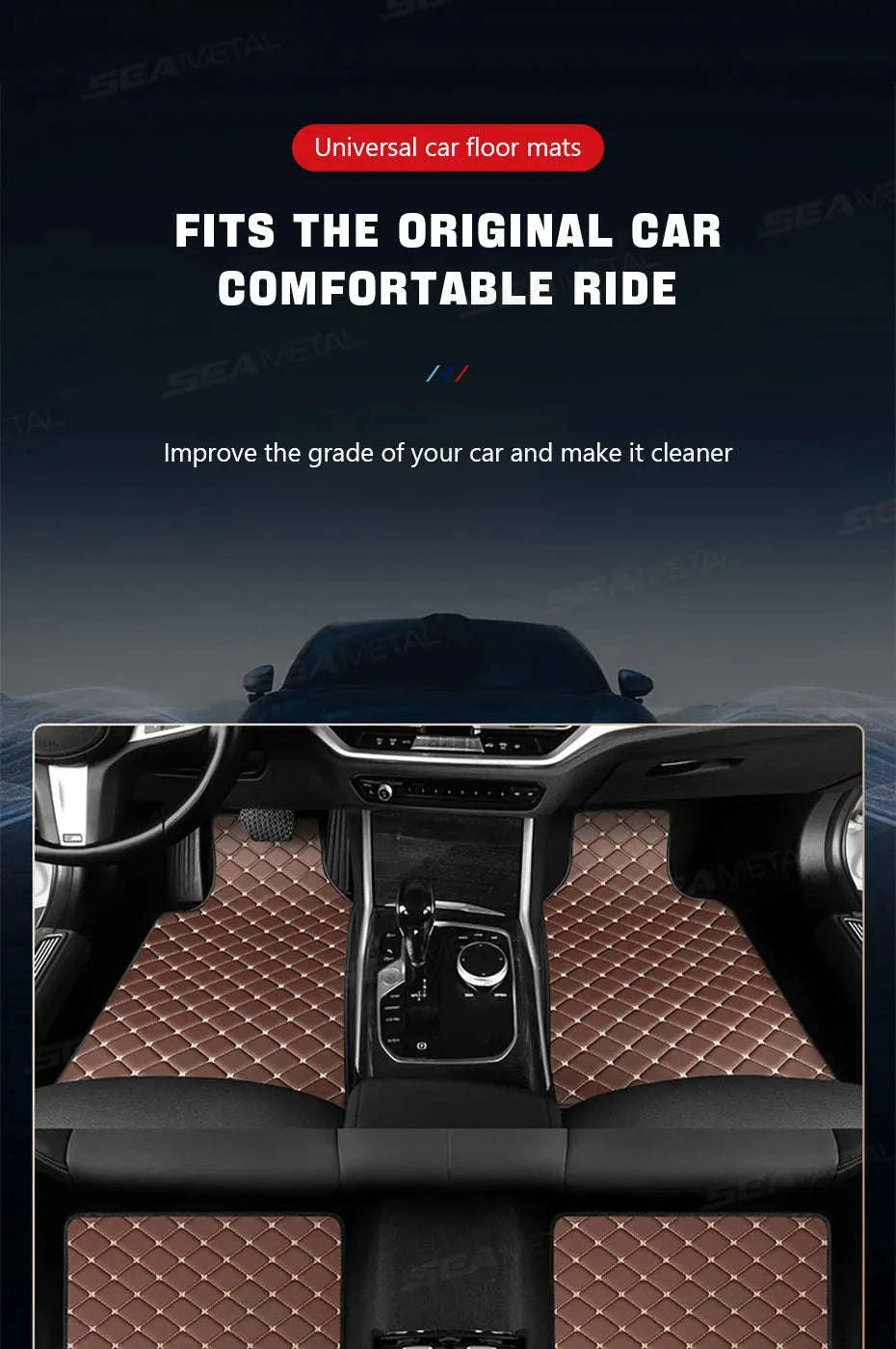 4-Piece Universal Car Floor Mat Set-Black Gold