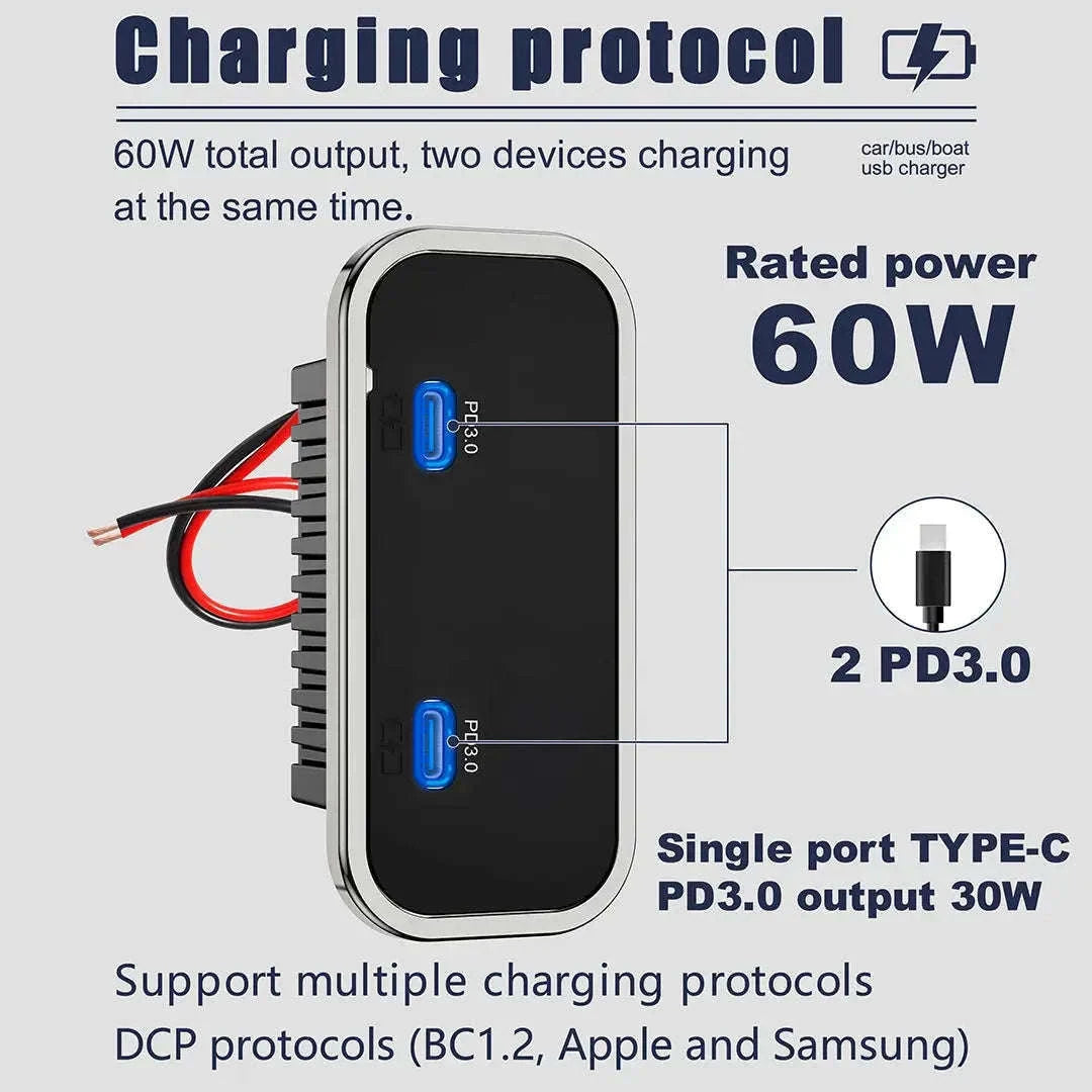 4-Port 12-24V USB Outlet Fast Charging Socket-UCC-4Port-Voltmeter