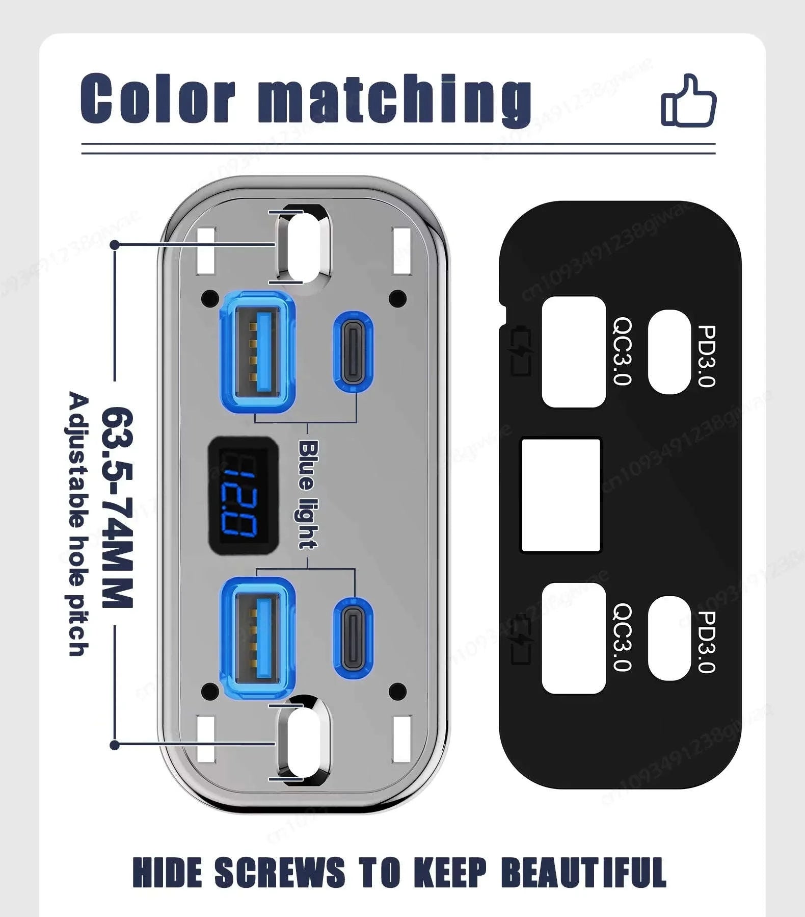 4-Port 12-24V USB Outlet Fast Charging Socket-UCC-4Port-Voltmeter