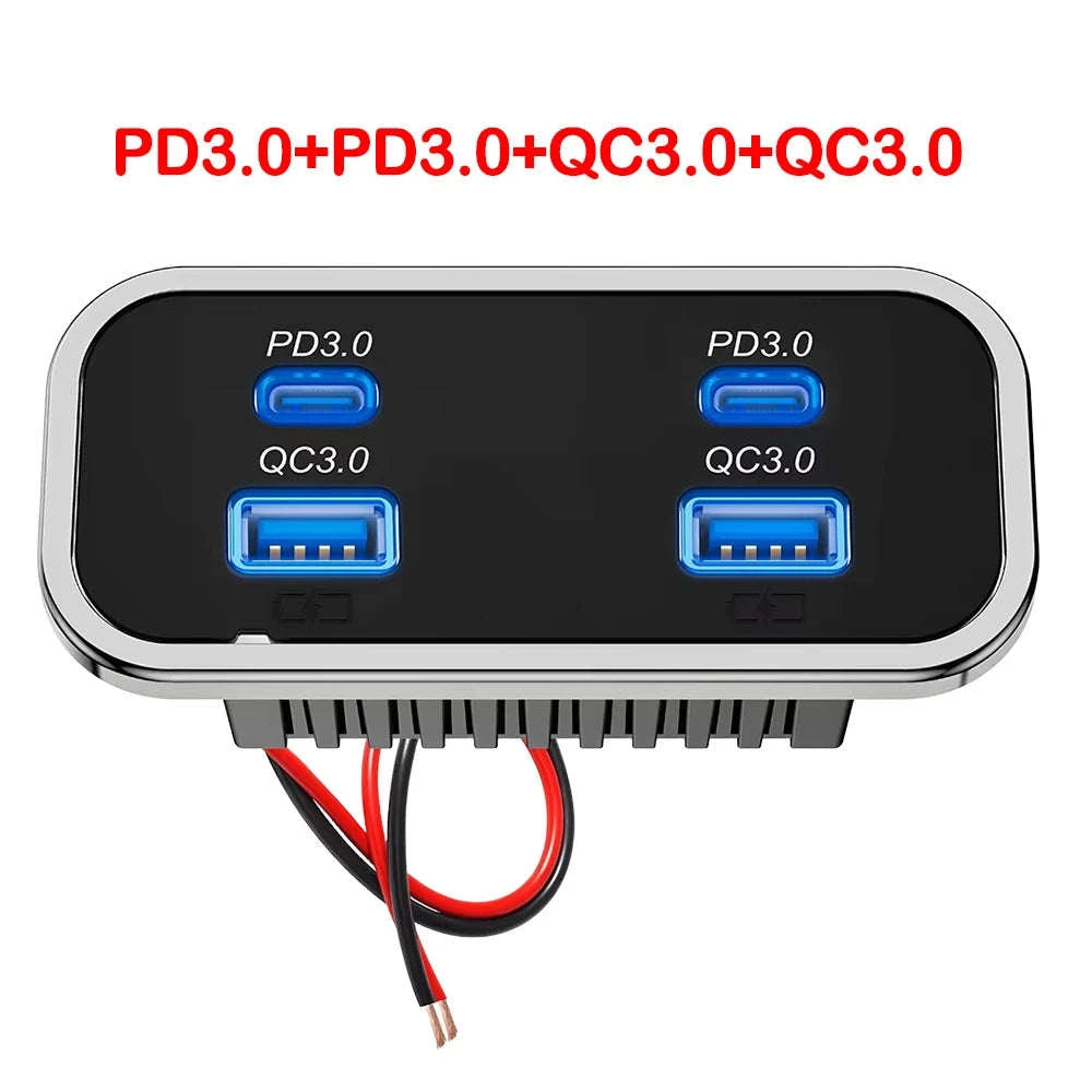 4-Port 12-24V USB Outlet Fast Charging Socket-UCC-4Port-Voltmeter