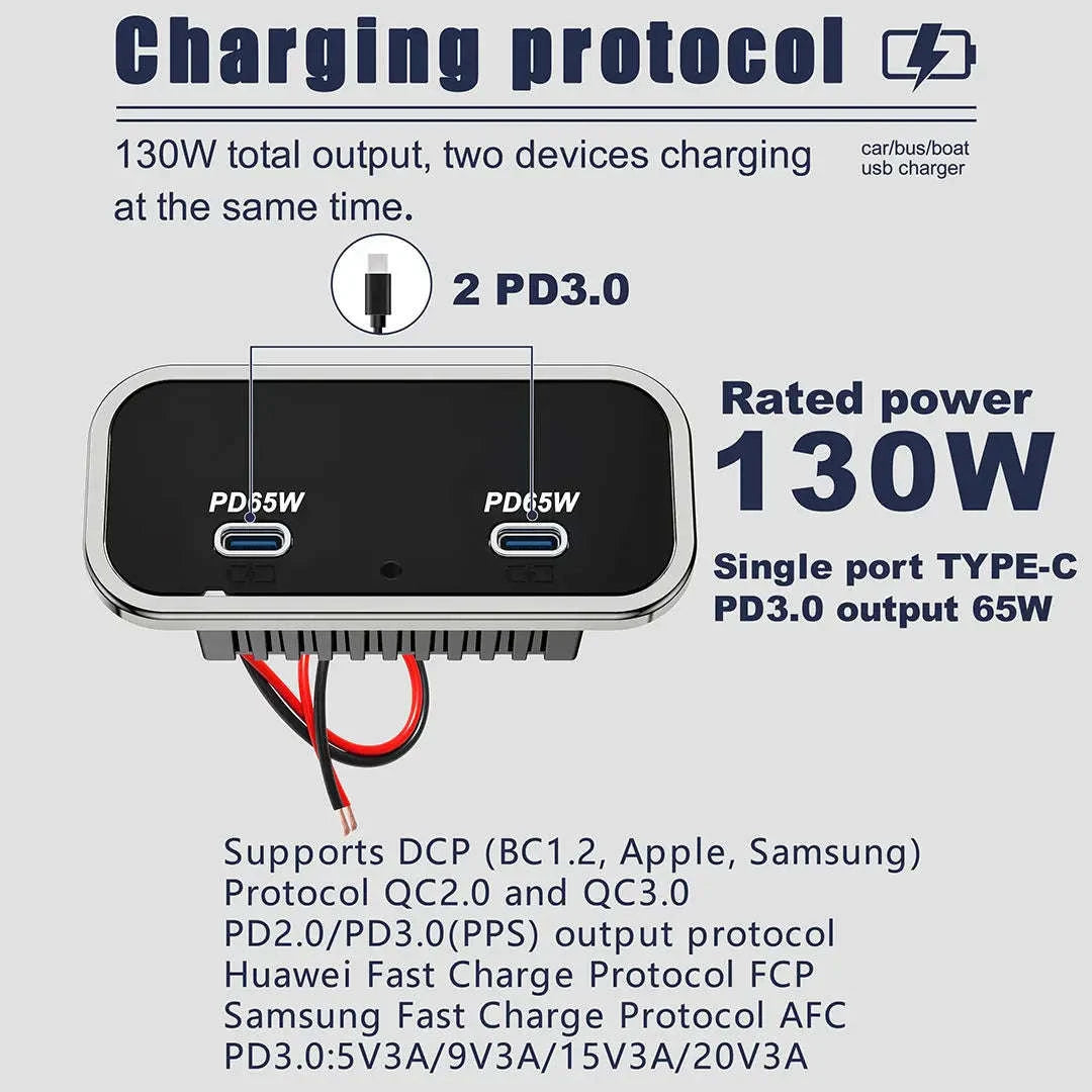 4-Port 12-24V USB Outlet Fast Charging Socket-UCC-4Port-Voltmeter