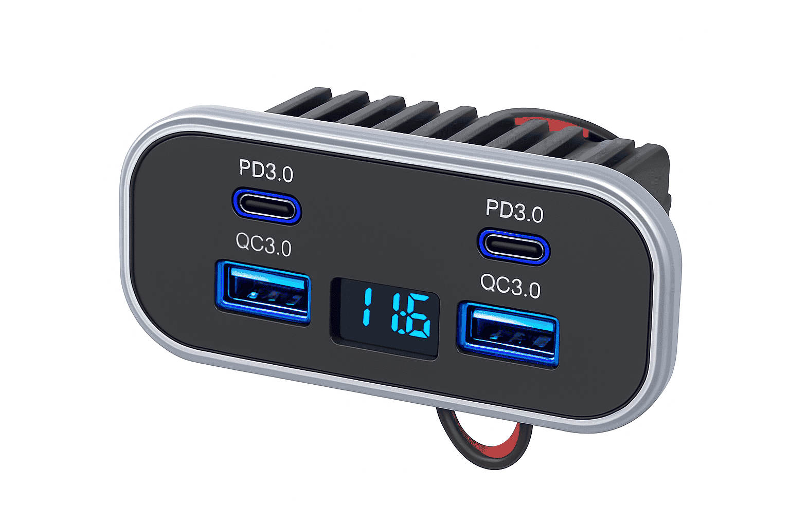 4-Port 12-24V USB Outlet Fast Charging Socket-UCC-4Port-Voltmeter