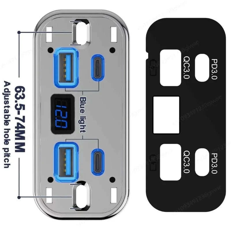 4-Port 12-24V USB Outlet Fast Charging Socket-UCC-4Port-Voltmeter