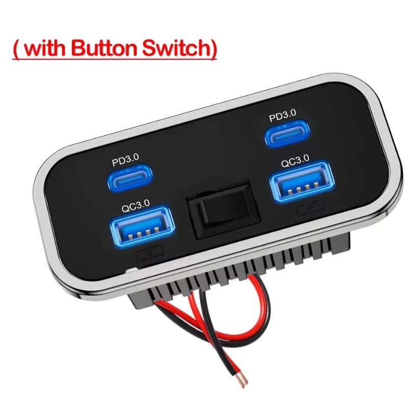 4-Port 12V/24V Car USB Socket Charger with Dual USB-C and Dual USB-A-2USB 2 Type C -B / China Mainland