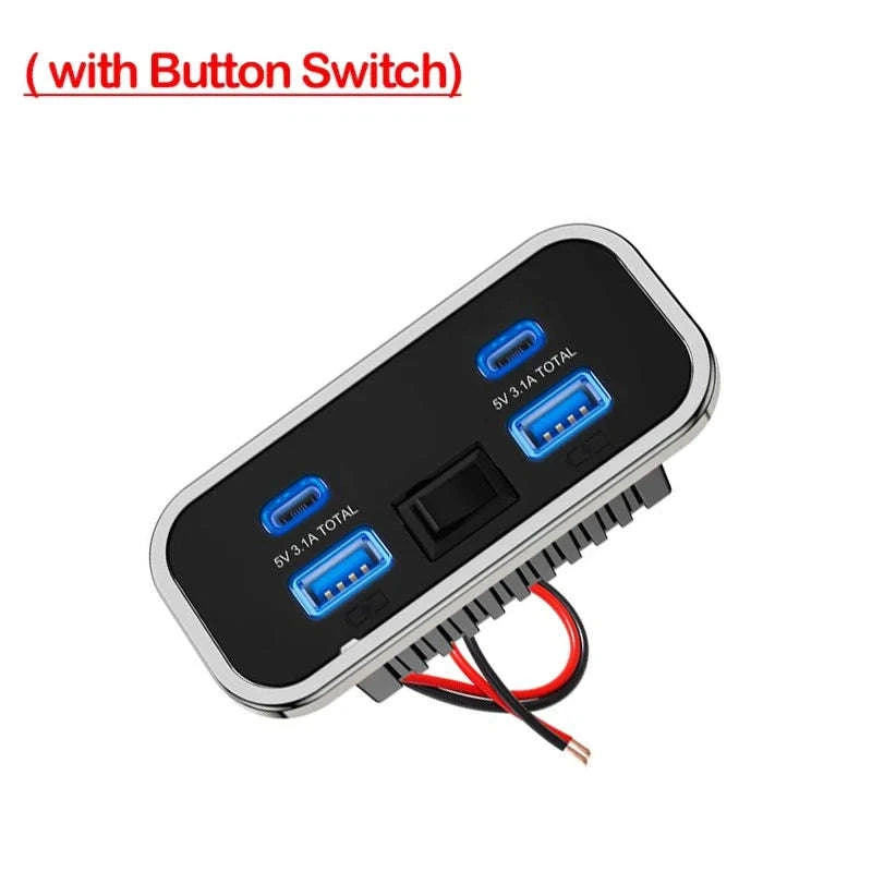 4-Port 12V/24V Car USB Socket Charger with Dual USB-C and Dual USB-A-2USB 2 Type C -B / China Mainland