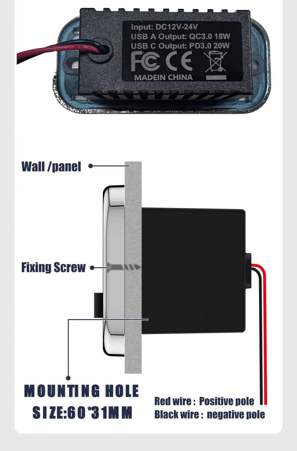 4-Port 12V/24V Car USB Socket Charger with Dual USB-C and Dual USB-A-2USB 2 Type C -B / China Mainland
