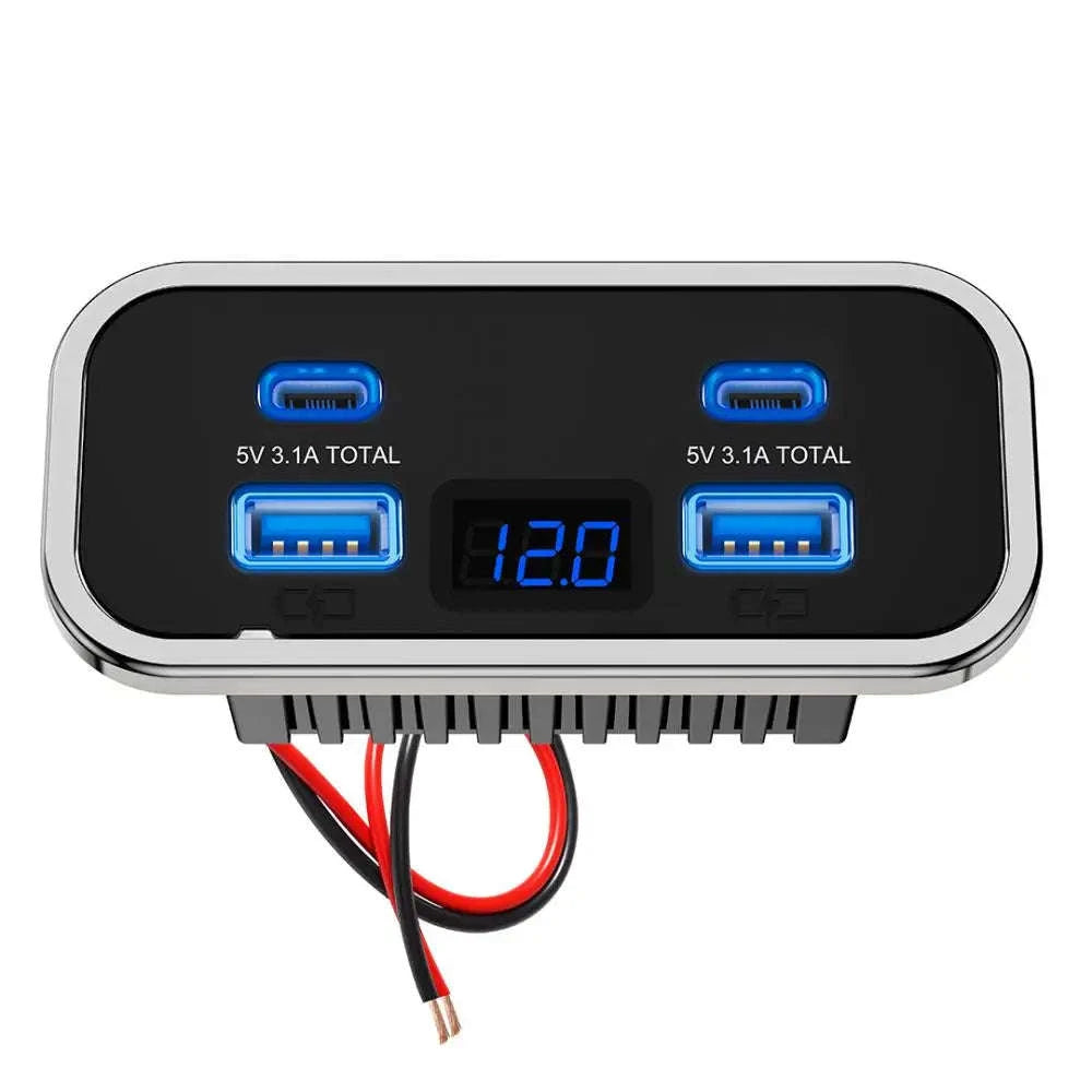 4-Port 12V/24V Car USB Socket Charger with Dual USB-C and Dual USB-A-2USB 2 Type C -B / China Mainland