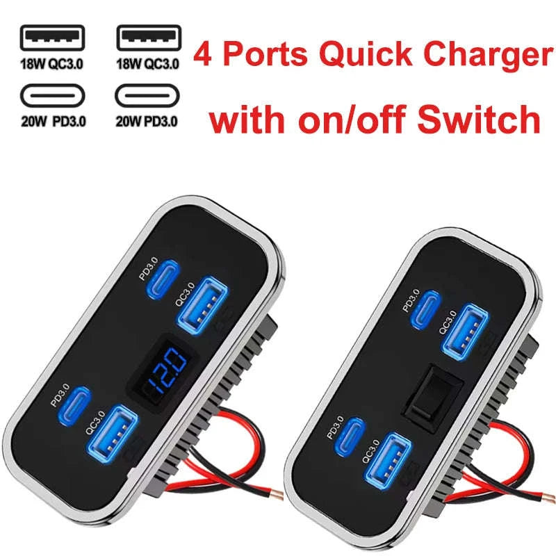 4-Port 12V/24V Car USB Socket Charger with Dual USB-C and Dual USB-A-2USB 2 Type C -B / China Mainland