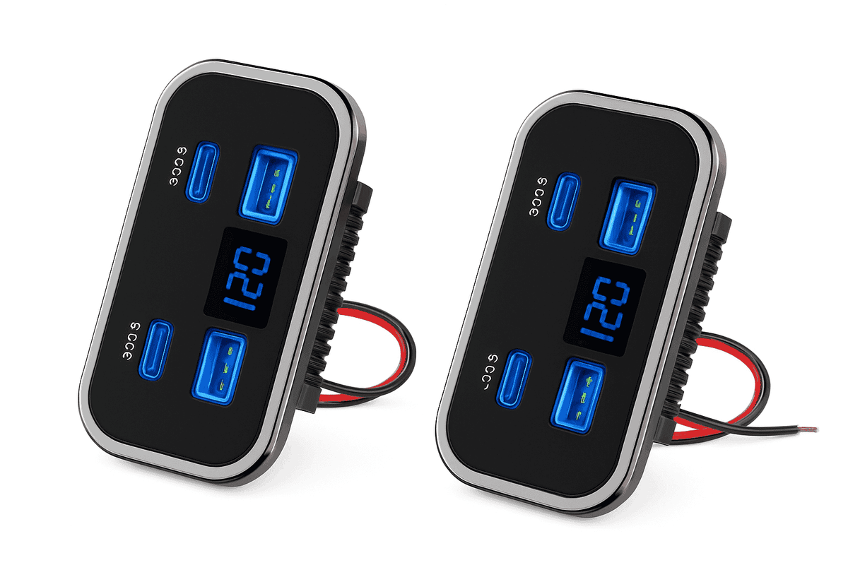 4-Port 12V USB Outlet Panel Charger with Dual PD 3.0 and Dual QC 3.0-4 Ports-Black