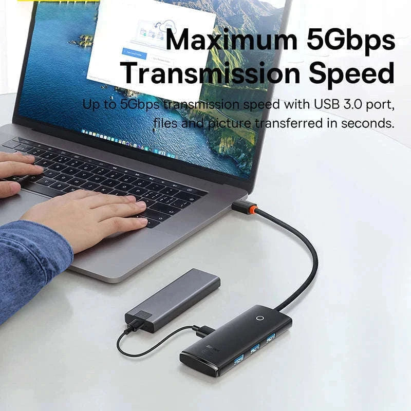 4-Port USB-C to USB 3.0 Hub Adapter, 5Gbps Transfer-USB A HUB 1m Black