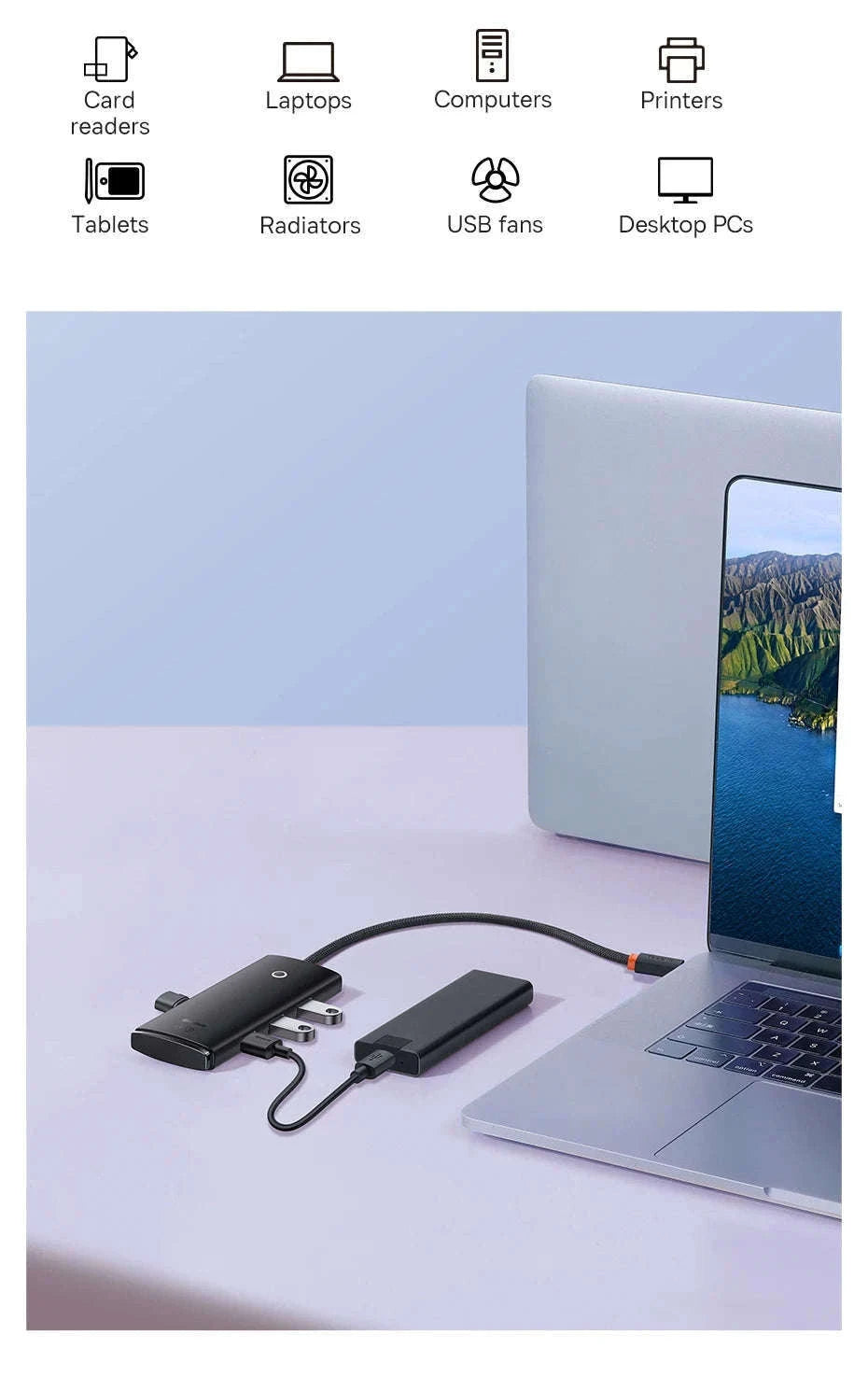 4-Port USB-C to USB 3.0 Hub Adapter, 5Gbps Transfer-USB A HUB 1m Black