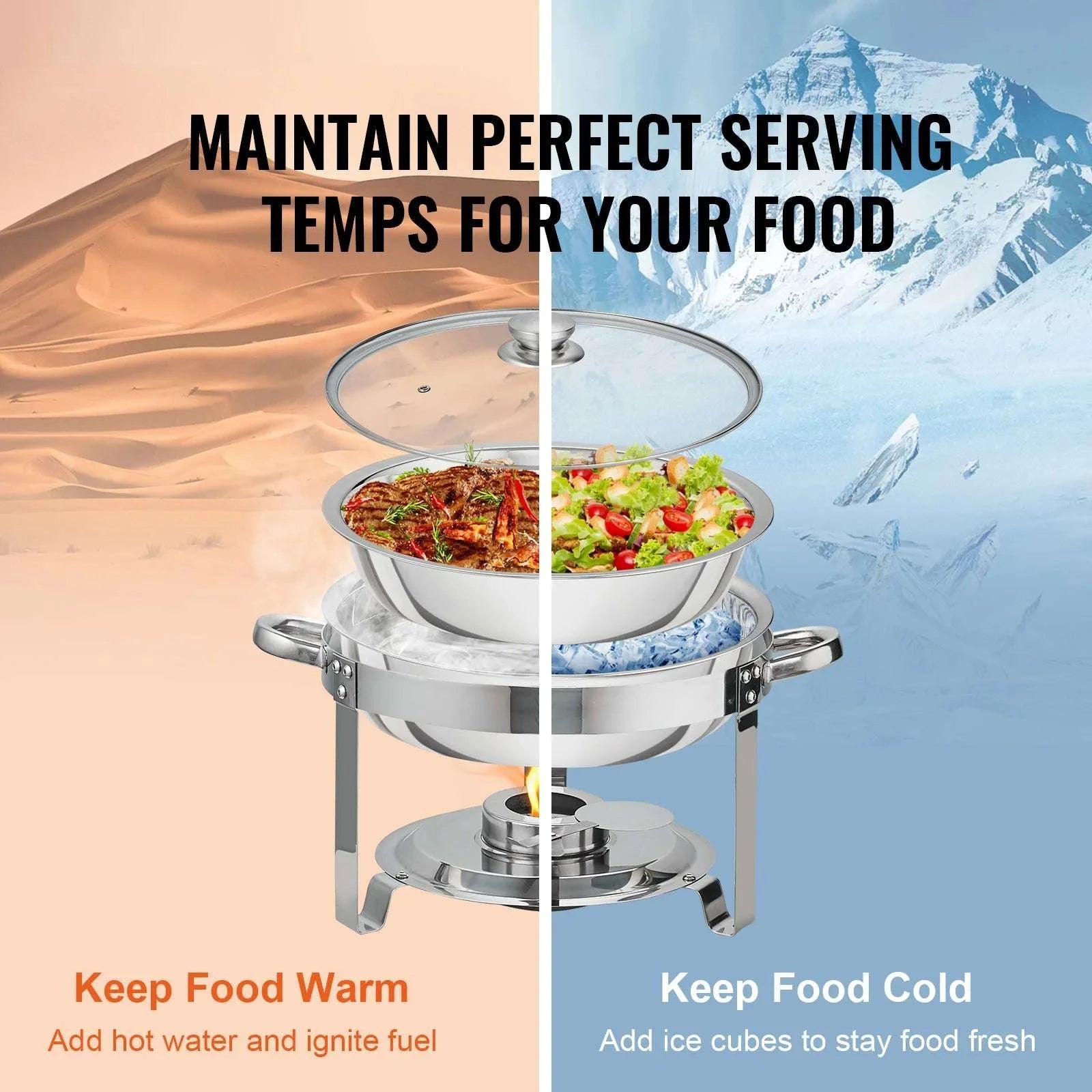 4 Qt Round Chafing Dish Buffet Set with Glass Lid (2 Pack)-2 Packs / United States
