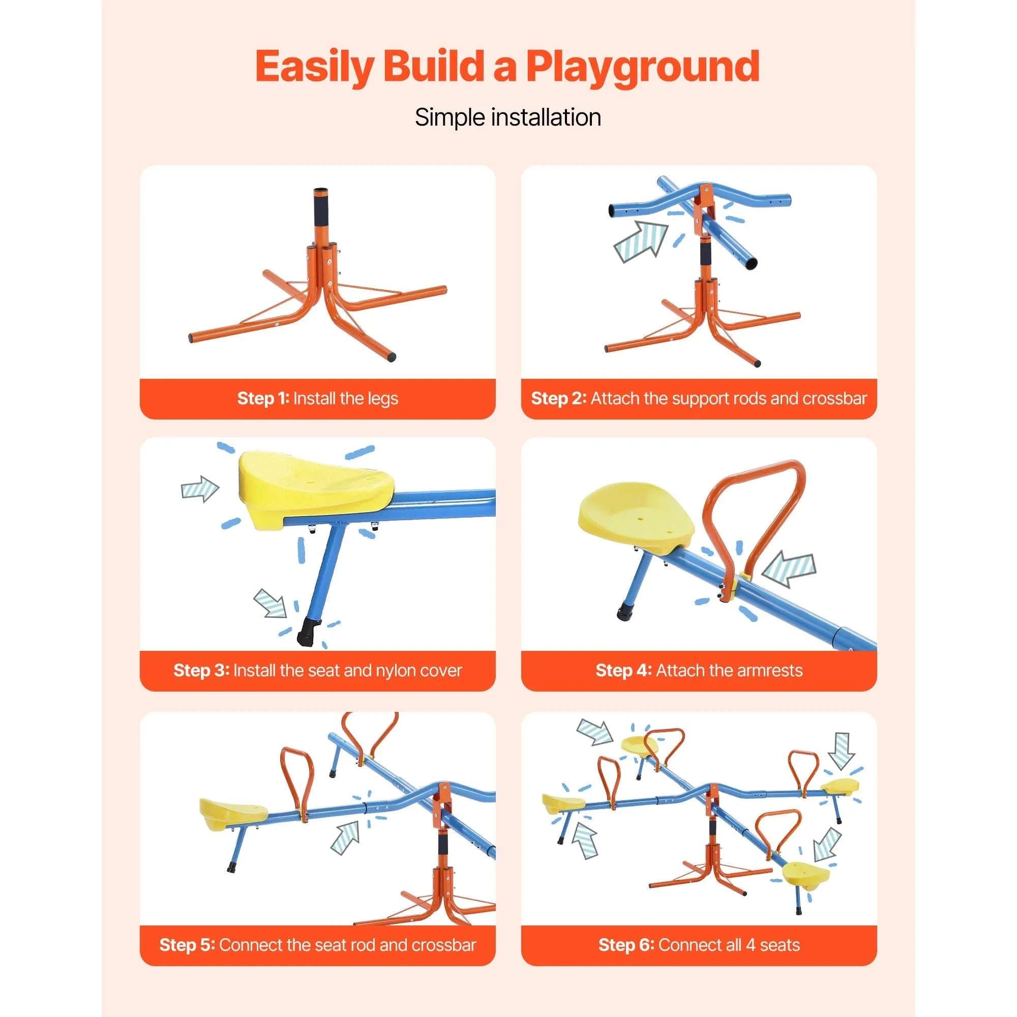 4-Seat Kids Seesaw with 360° Spin & Stable Support Legs-4 Seats / United States