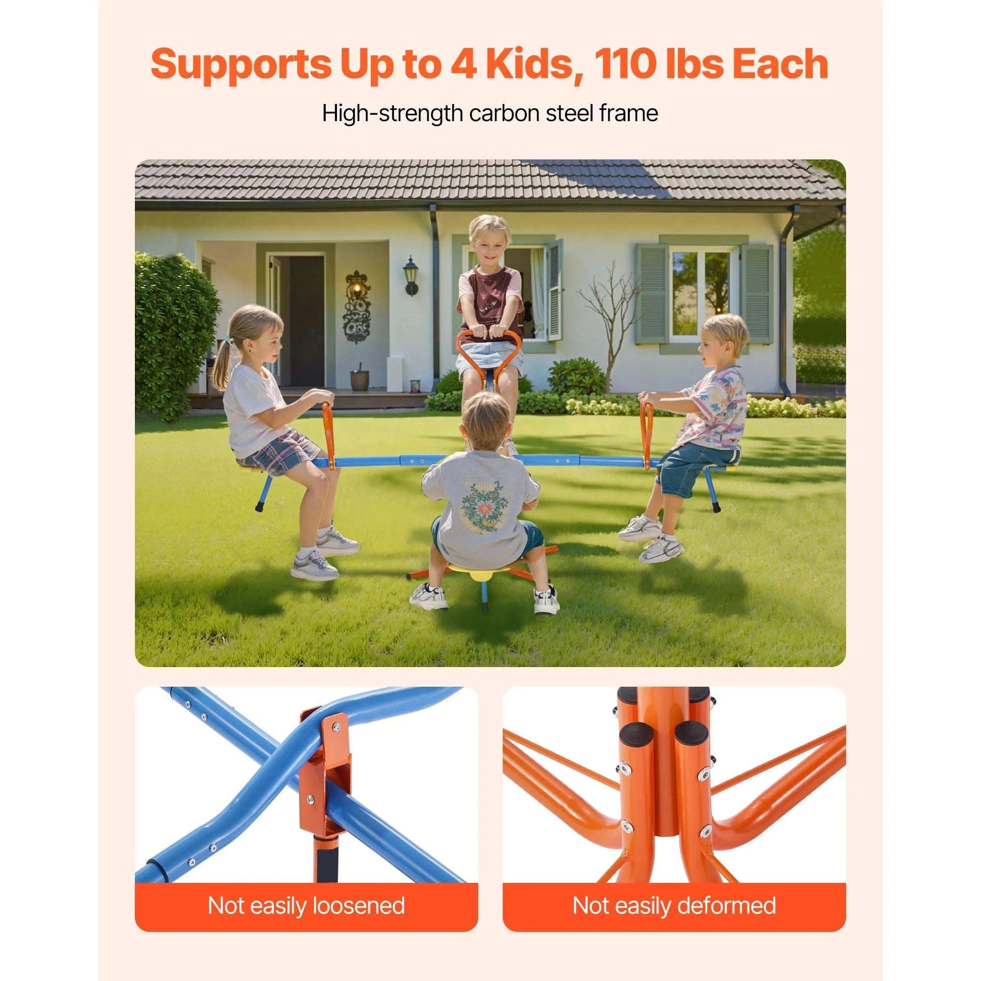 4-Seat Kids Seesaw with 360° Spin & Stable Support Legs-4 Seats / United States