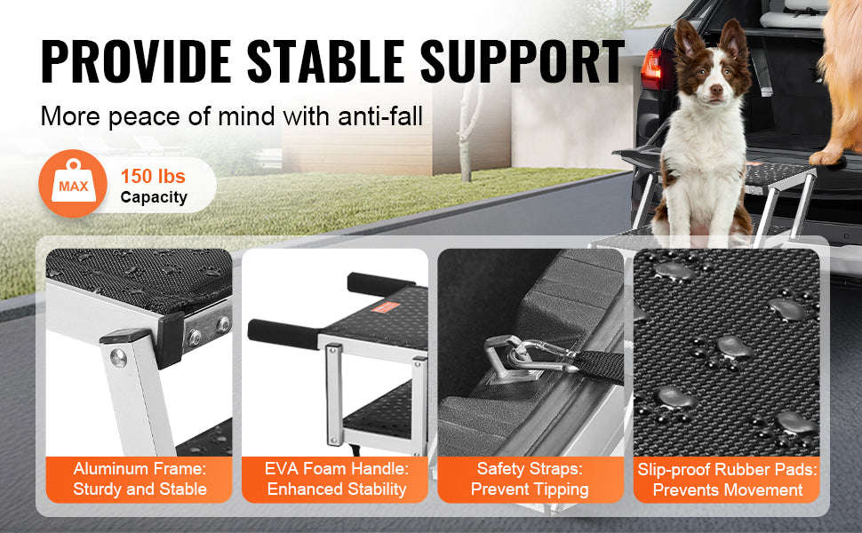 4-Step Folding Dog Stairs for Cars, Portable Aluminum Pet Steps, 150 lbs-17in 31in / spain