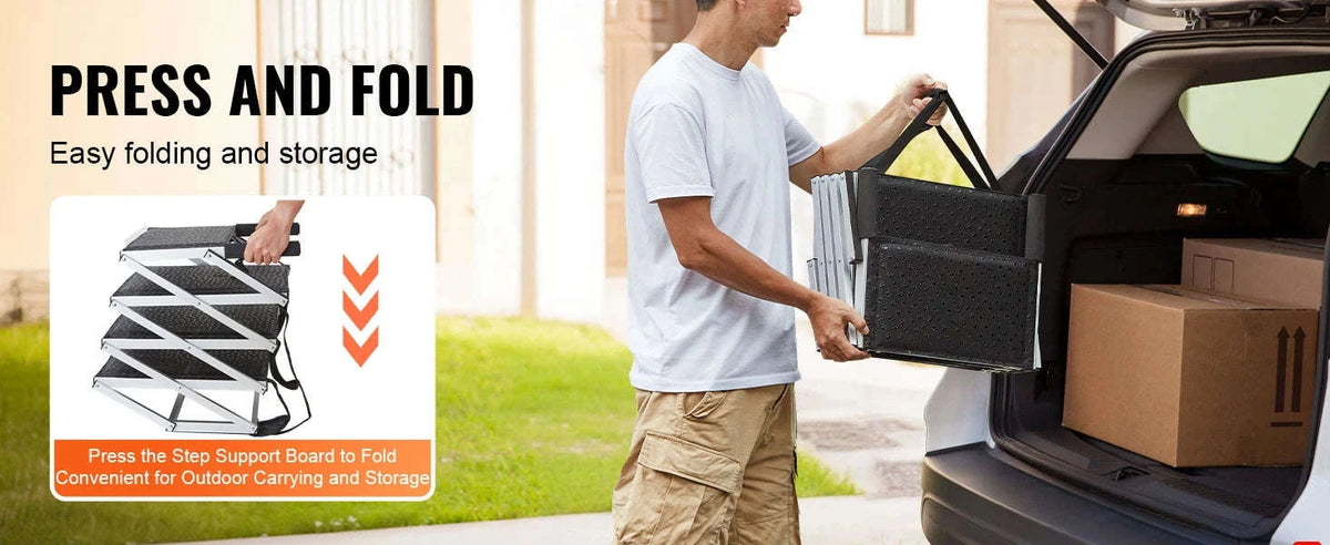 4-Step Folding Dog Stairs for Cars, Portable Aluminum Pet Steps, 150 lbs-17in 31in / spain