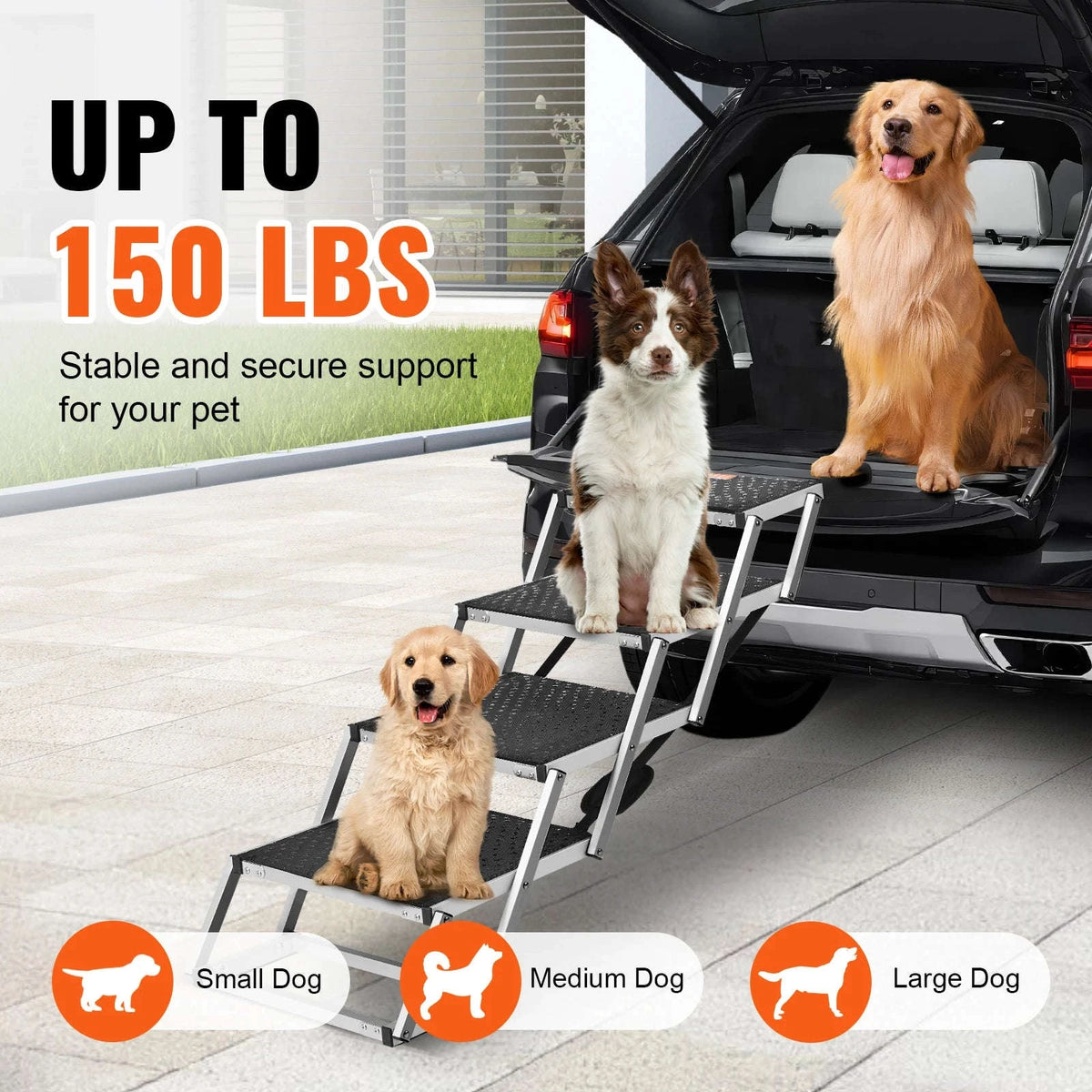4-Step Folding Dog Stairs for Cars, Portable Aluminum Pet Steps, 150 lbs-17in 31in / spain