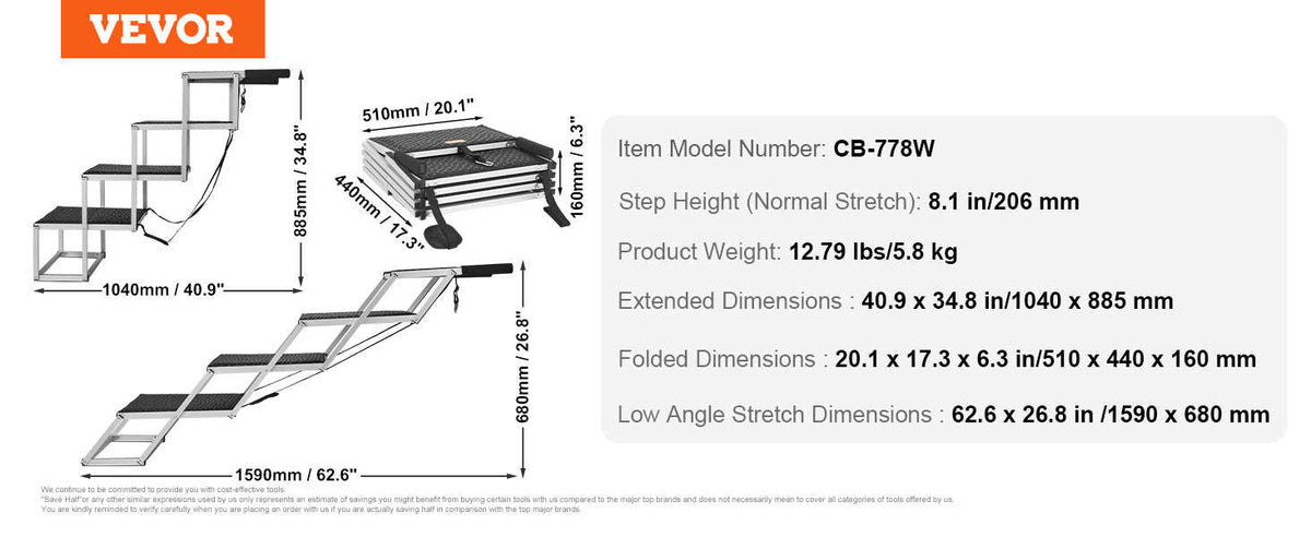 4-Step Folding Dog Stairs for Cars, Portable Aluminum Pet Steps, 150 lbs-17in 31in / spain