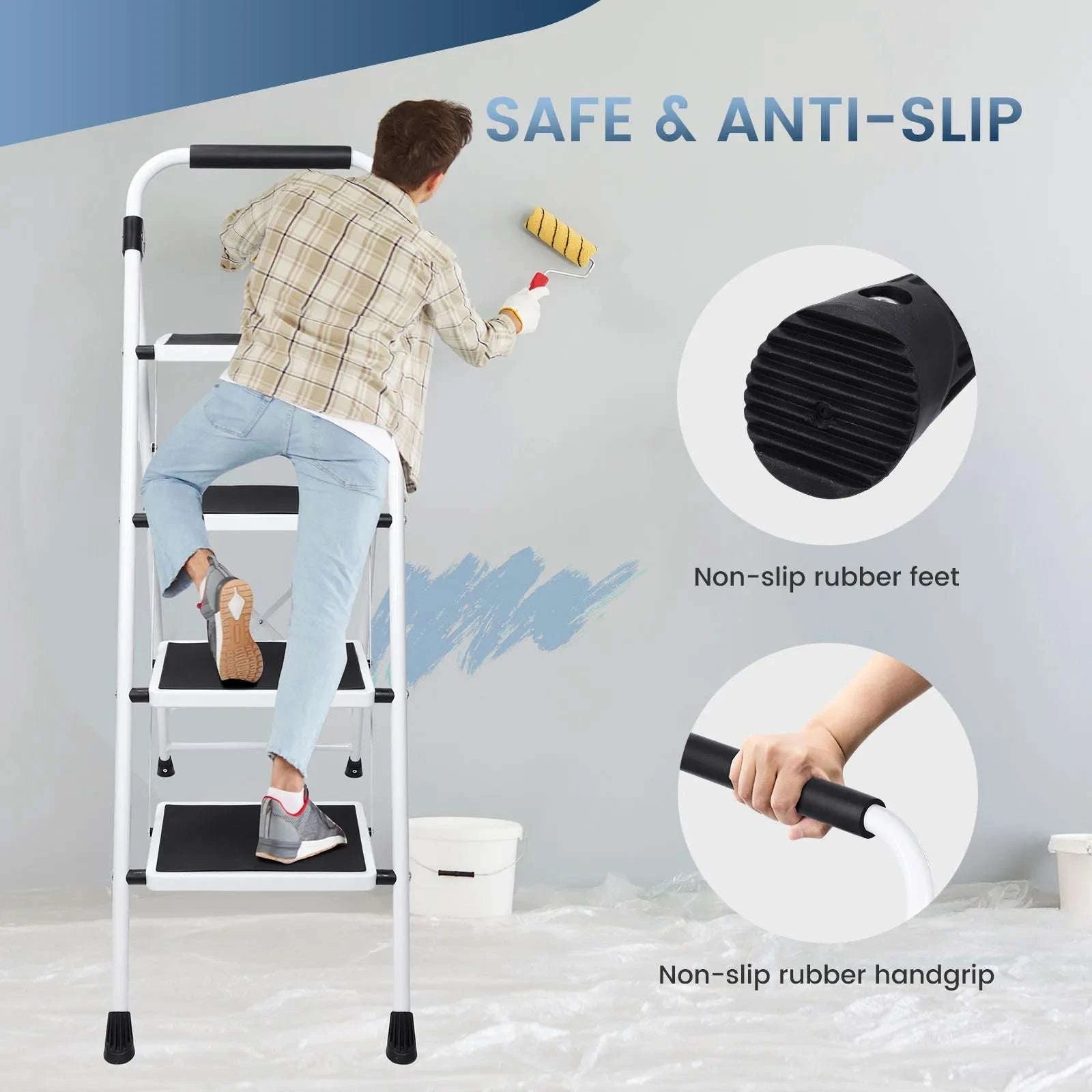 4 Step Folding Ladder with Anti-Slip Pedals 330 lbs Capacity-black / United States