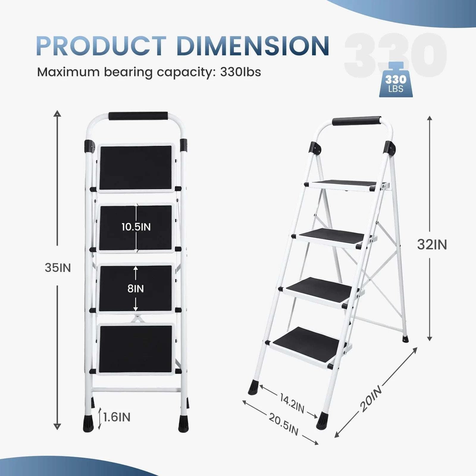 4 Step Folding Ladder with Anti-Slip Pedals 330 lbs Capacity-black / United States