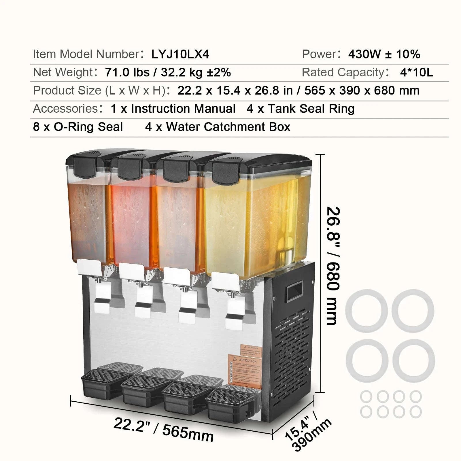 4 Tank Commercial Beverage Dispenser 10L/12L-4x10L / United States