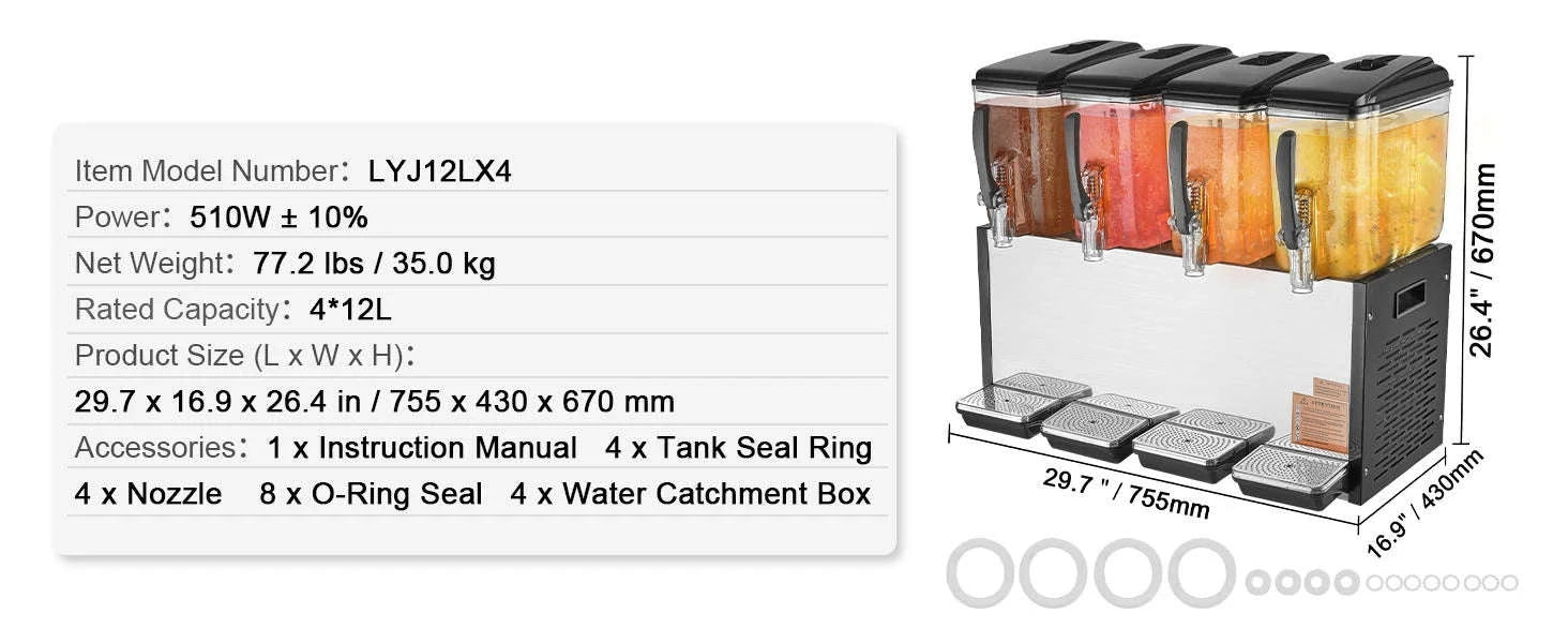 4 Tank Commercial Beverage Dispenser 10L/12L-4x10L / United States