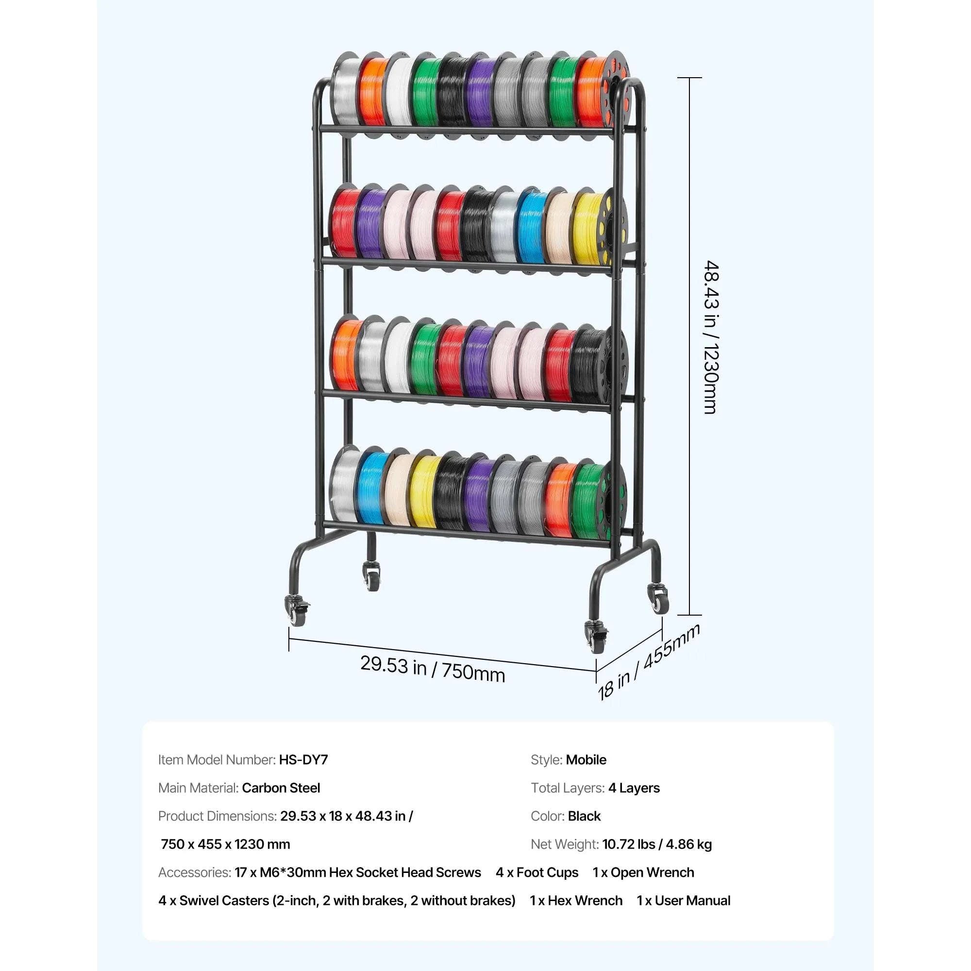 4-Tier 3D Printer Filament Storage Rack with Wheels (40 Spools)-4 Tier / United States