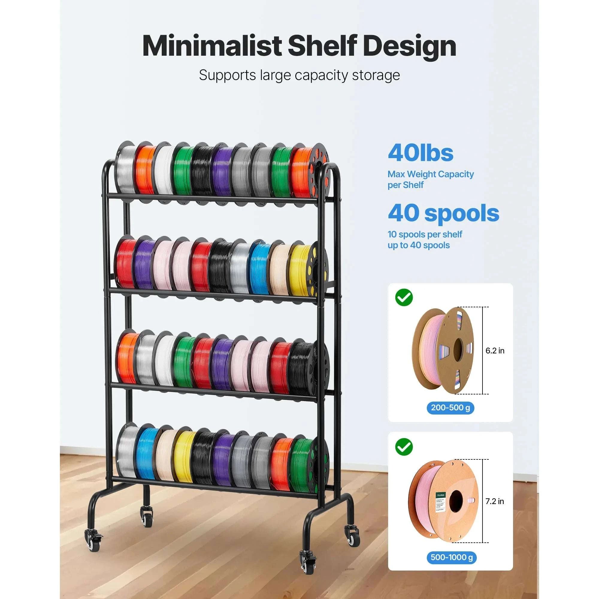 4-Tier 3D Printer Filament Storage Rack with Wheels (40 Spools)-4 Tier / United States