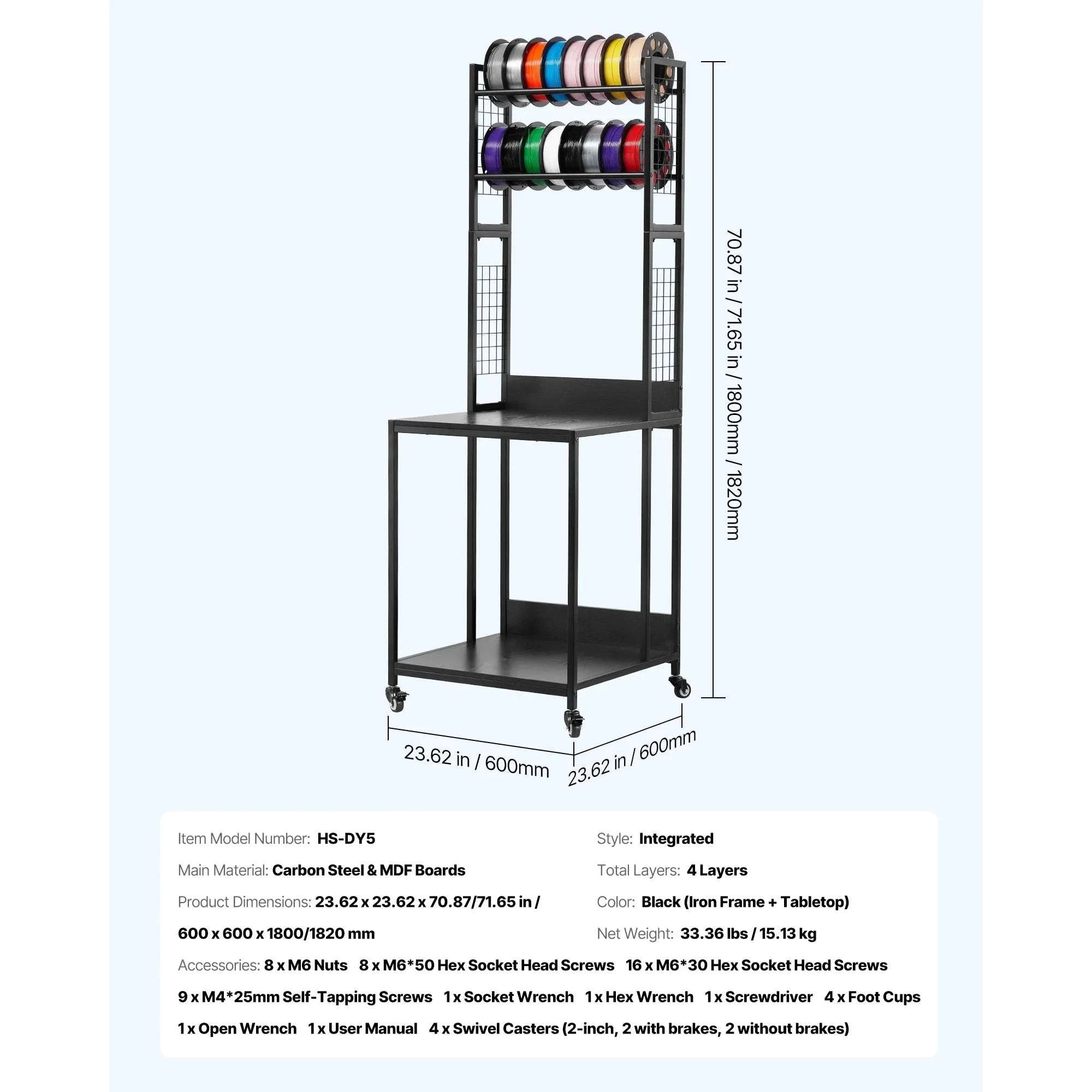 4-Tier 3D Printer Filament Storage Rack with Wheels & Stand-4 Tier / United States