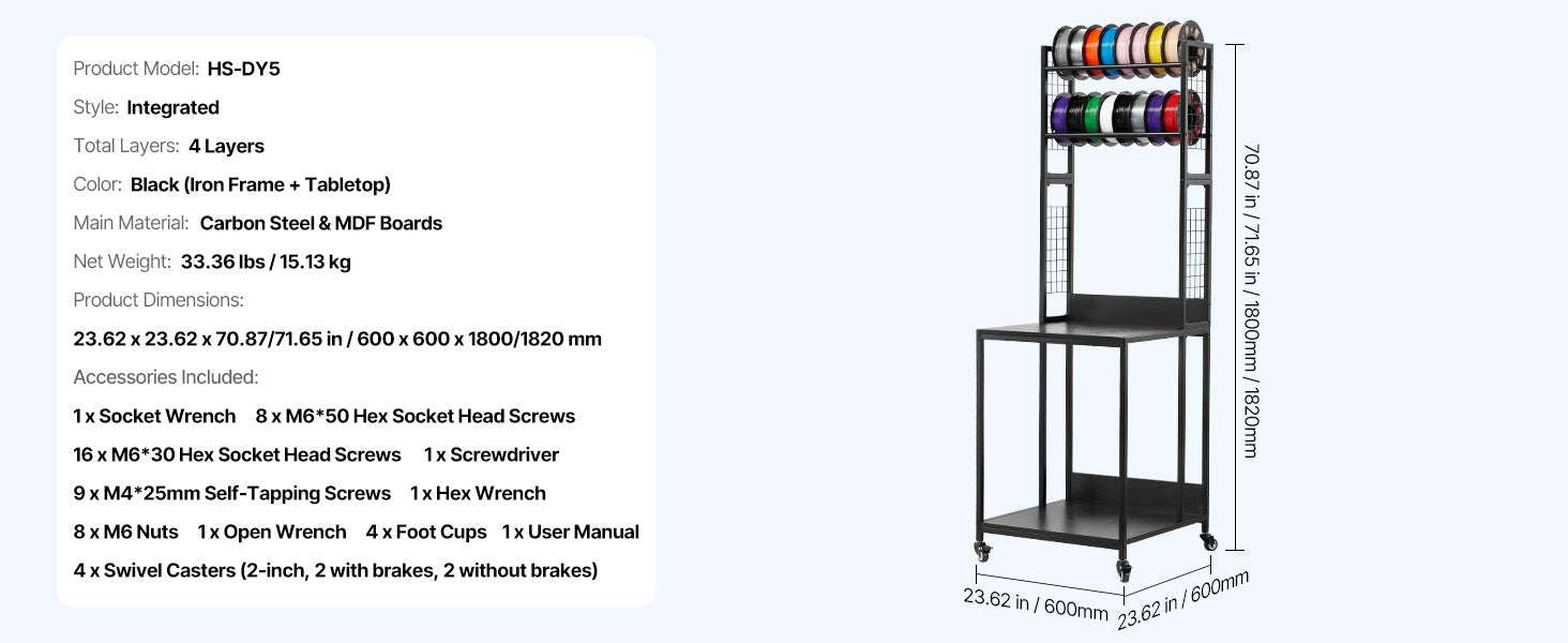 4-Tier 3D Printer Filament Storage Rack with Wheels & Stand-4 Tier / United States
