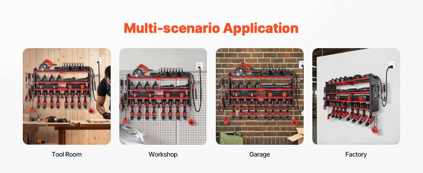 4-Tier Power Tool Organizer with Charging Station & Pegboard-