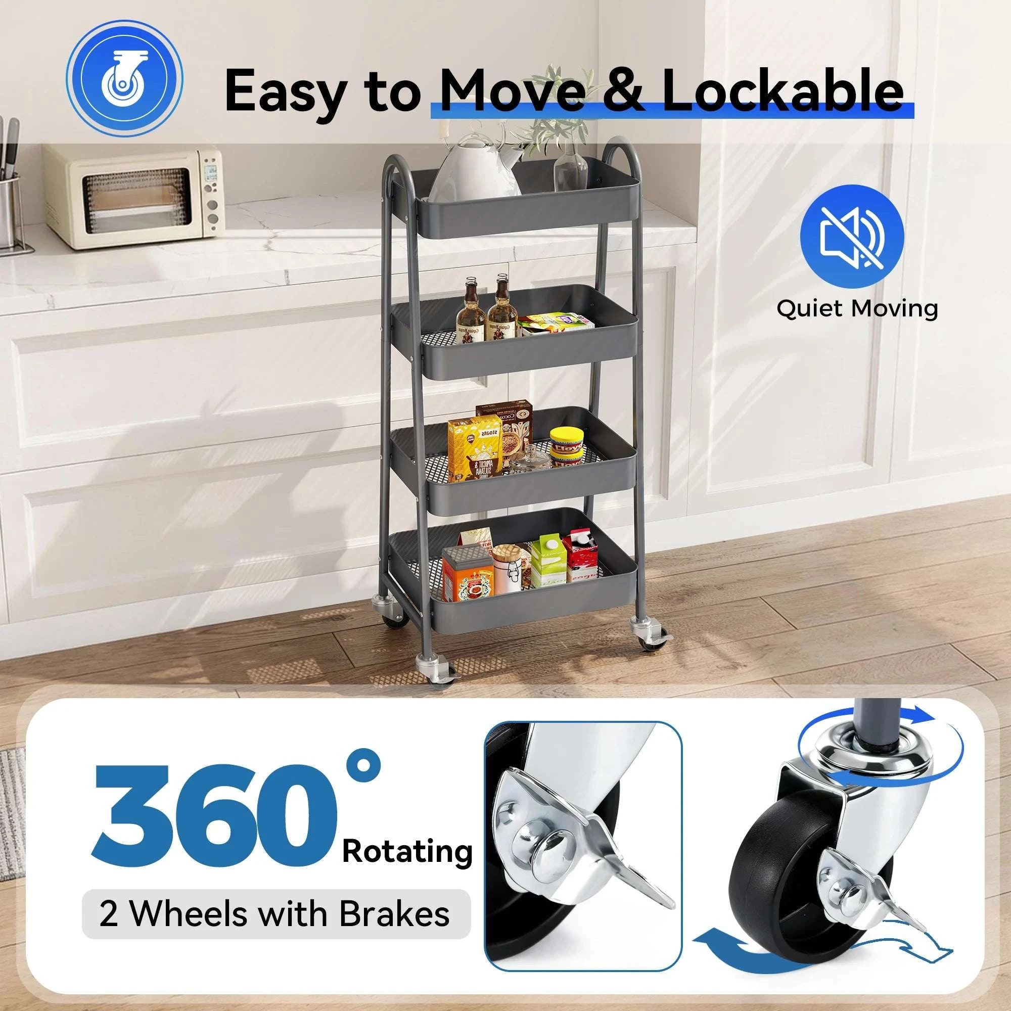 4-Tier Rolling Storage Cart with Lockable Wheels for Narrow Spaces-green / United States