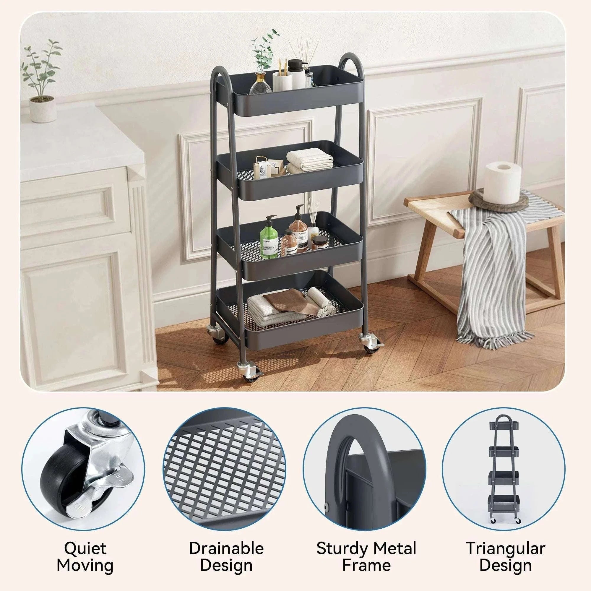 4-Tier Rolling Storage Cart with Lockable Wheels for Narrow Spaces-green / United States