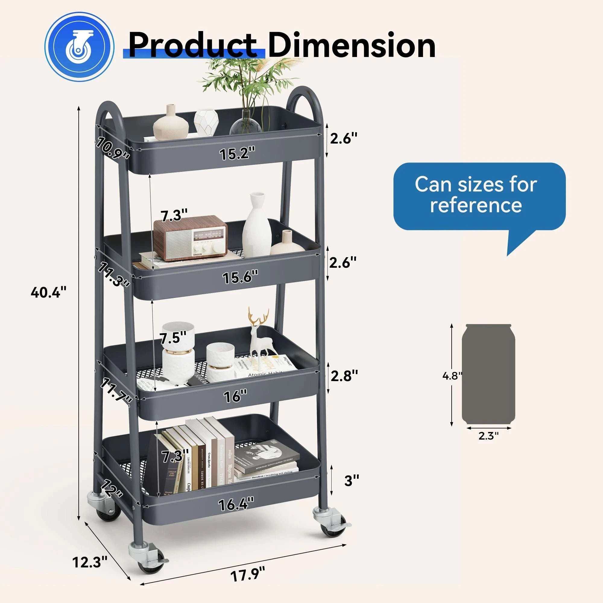 4-Tier Rolling Storage Cart with Lockable Wheels for Narrow Spaces-green / United States