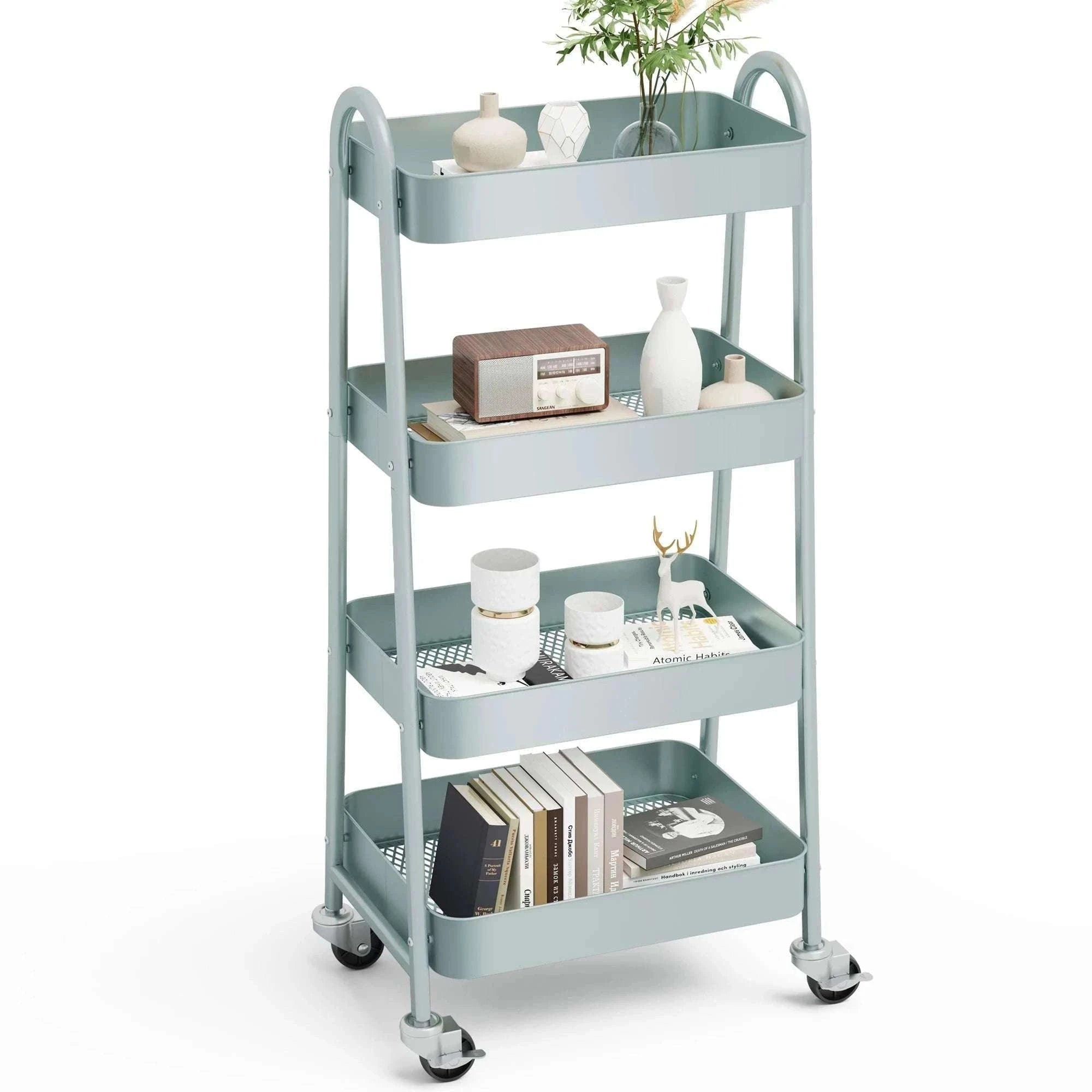 4-Tier Rolling Storage Cart with Lockable Wheels for Narrow Spaces-green / United States