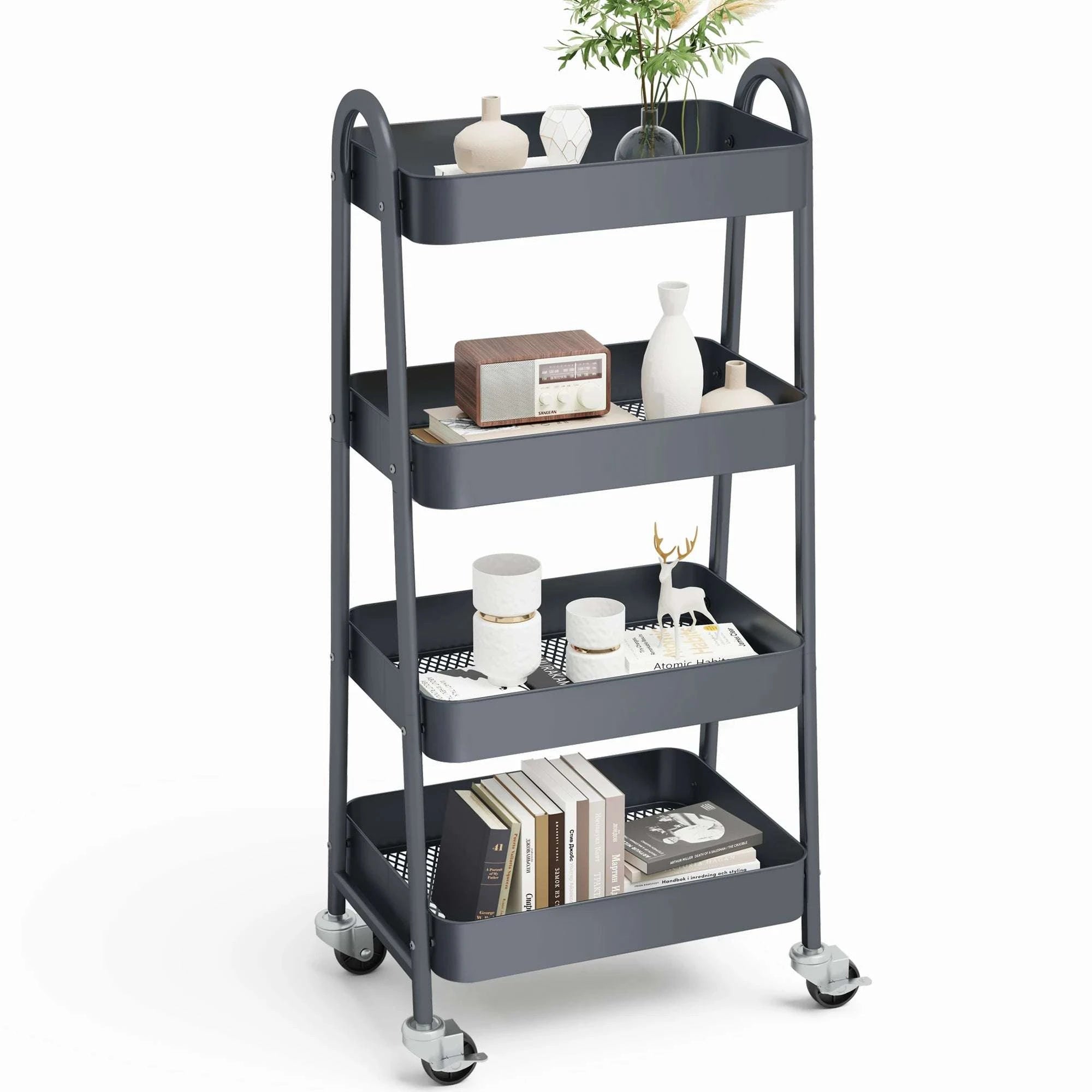 4-Tier Rolling Storage Cart with Lockable Wheels for Narrow Spaces-green / United States