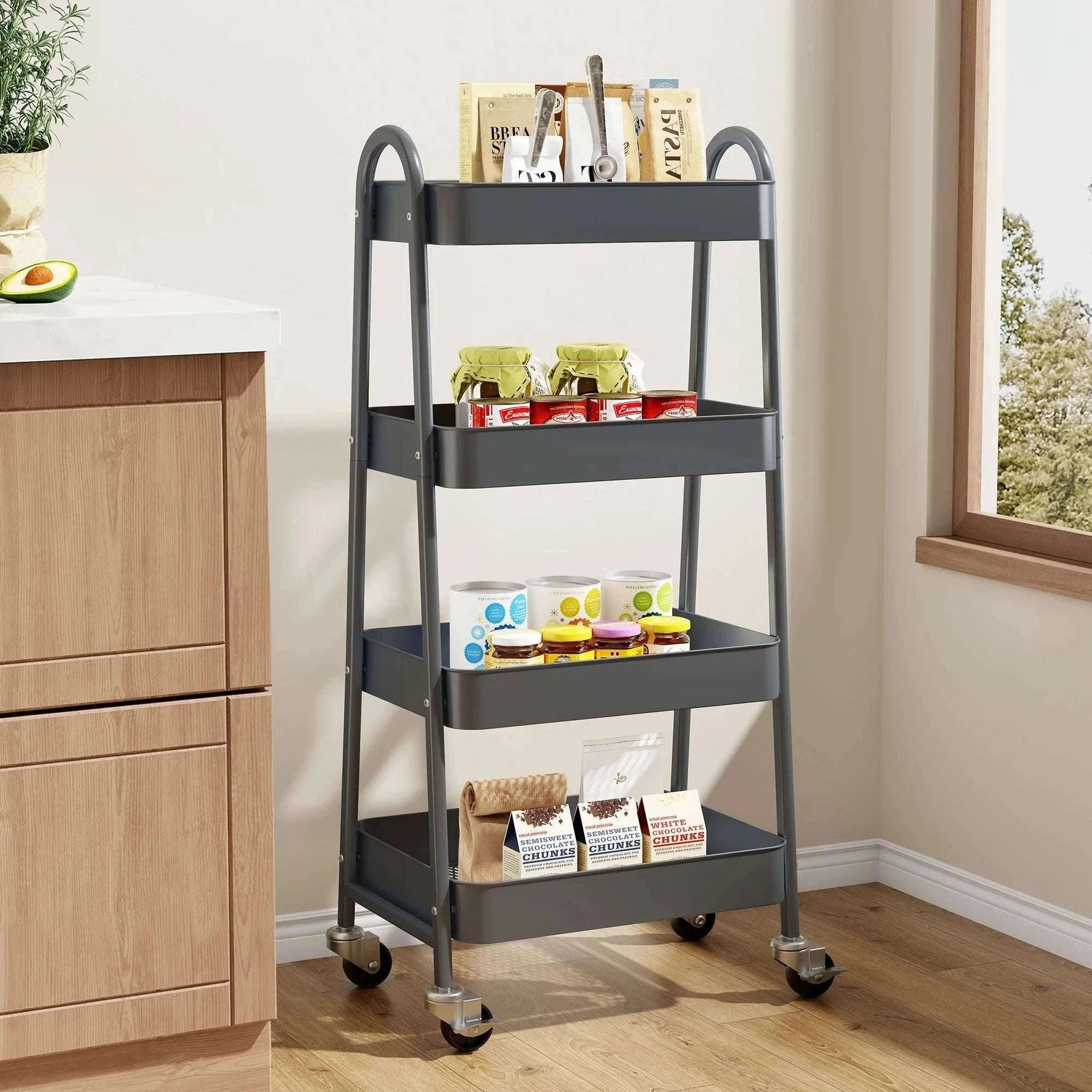 4-Tier Rolling Storage Cart with Lockable Wheels for Narrow Spaces-green / United States