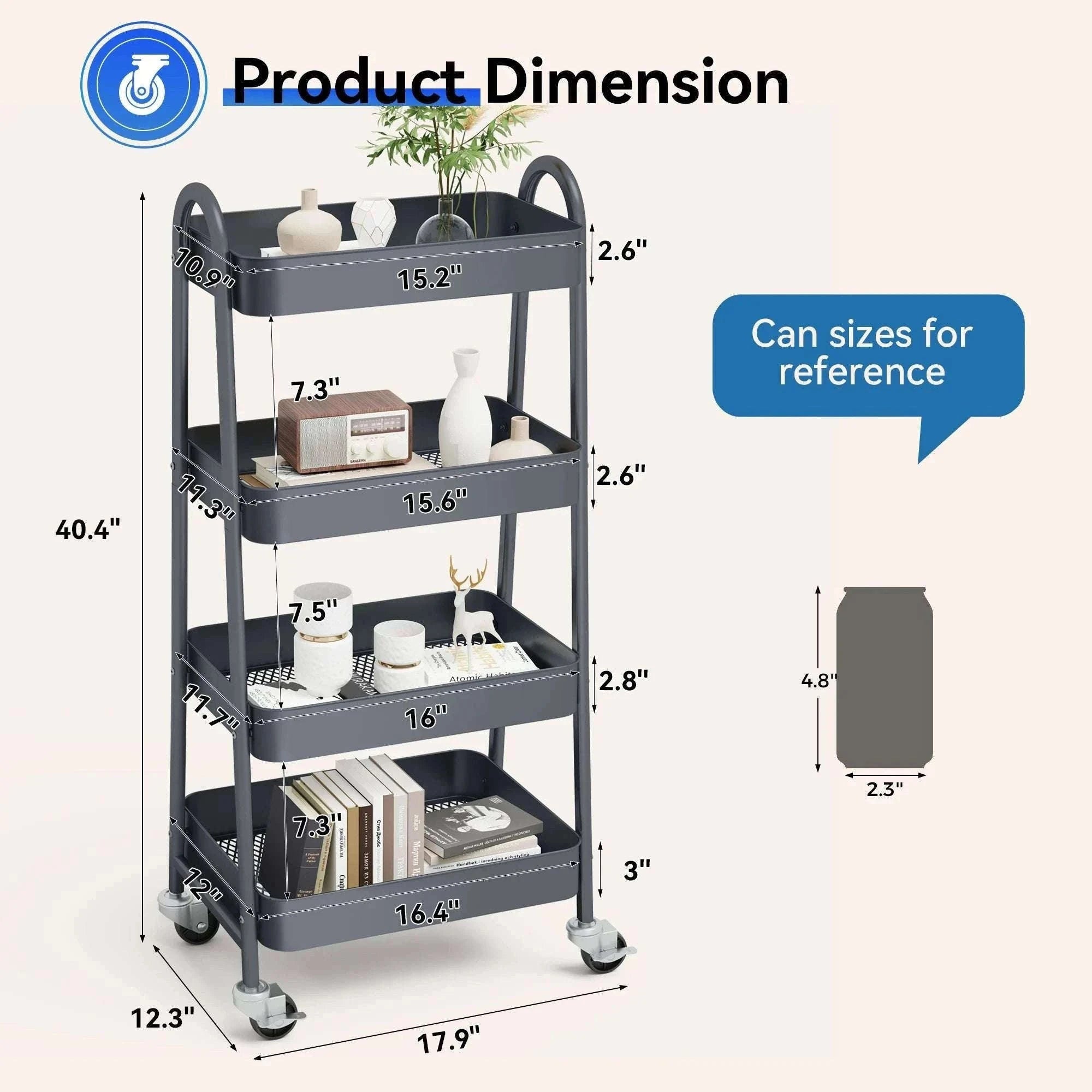 4-Tier Rolling Storage Cart with Lockable Wheels for Narrow Spaces-green / United States