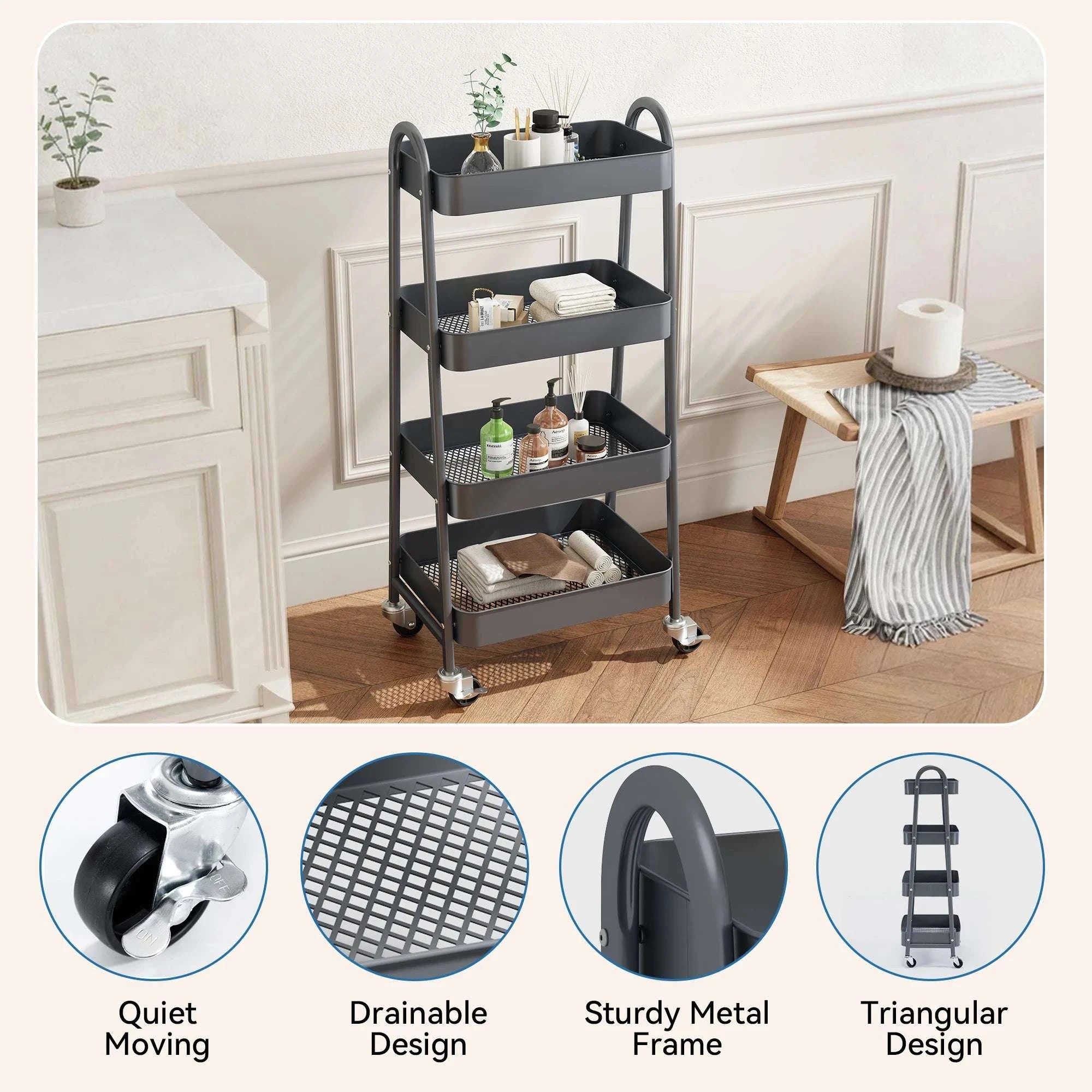 4-Tier Rolling Storage Cart with Lockable Wheels for Narrow Spaces-green / United States