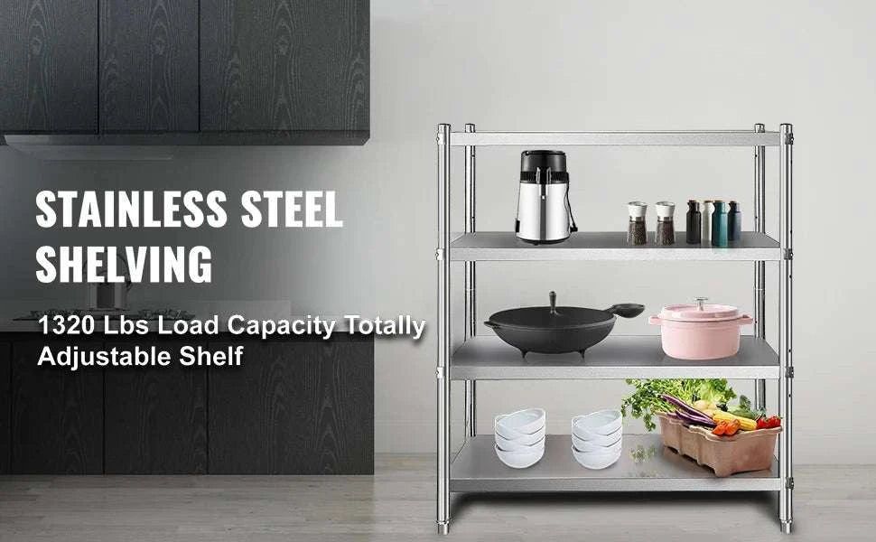4-Tier Stainless Steel Storage Rack for Kitchen, Garage & Warehouse-4 Tier 45in x 17in / spain