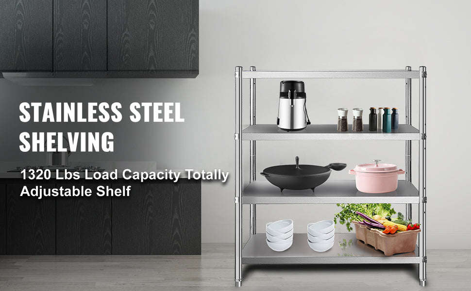 4-Tier Stainless Steel Storage Rack Shelf-4 Tier 58.5in x 17in / Germany