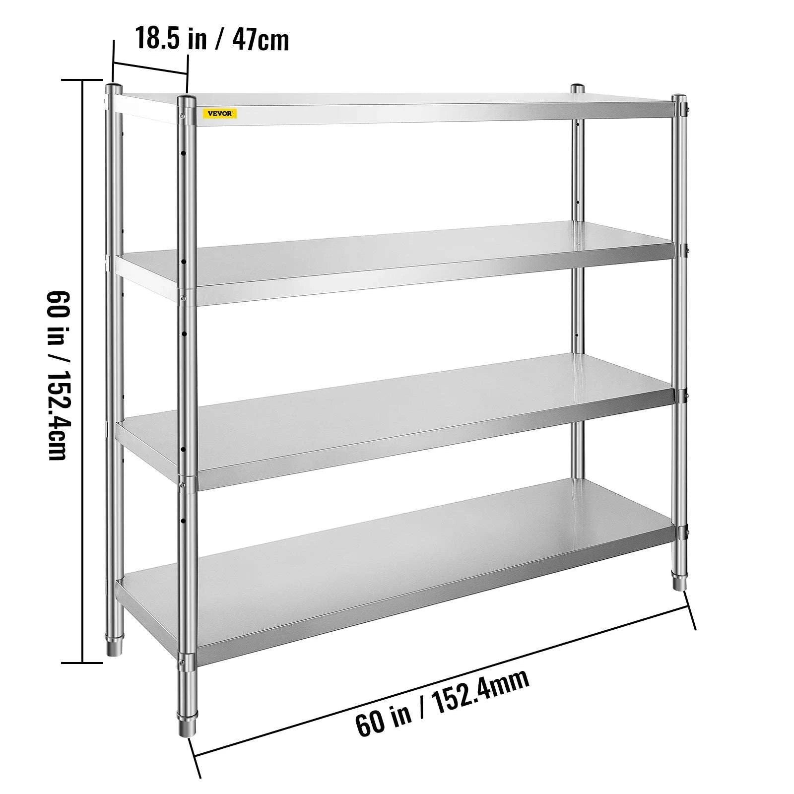 4-Tier Stainless Steel Storage Rack Shelf-4 Tier 58.5in x 17in / Germany