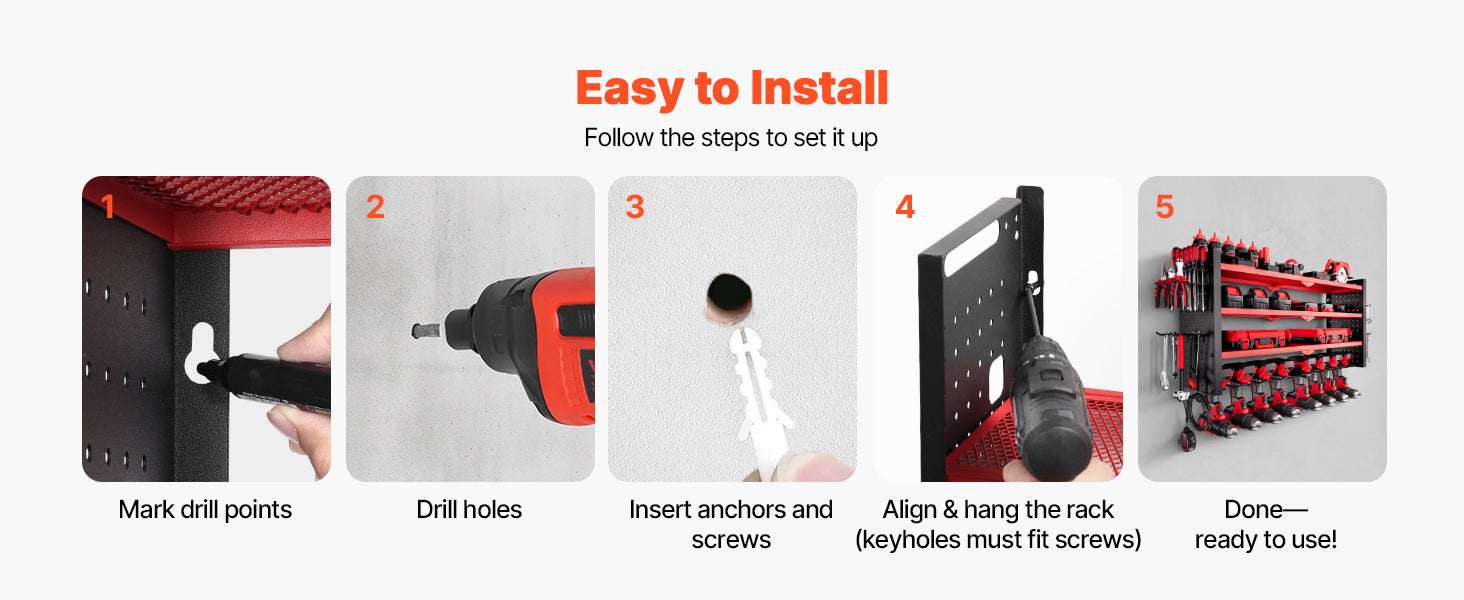 4-Tier Wall Mounted Power Tool Organizer Rack with Pegboard-4 Tiers / United States