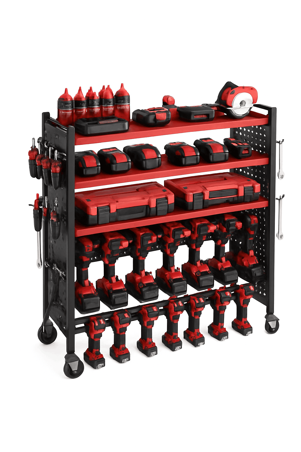 4-Tier Wall Mounted Power Tool Organizer Rack with Pegboard-4 Tiers / United States