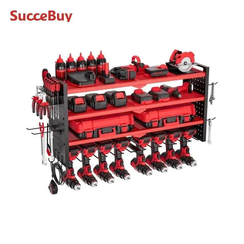 4-Tier Wall Mounted Power Tool Organizer Rack with Pegboard-4 Tiers / United States