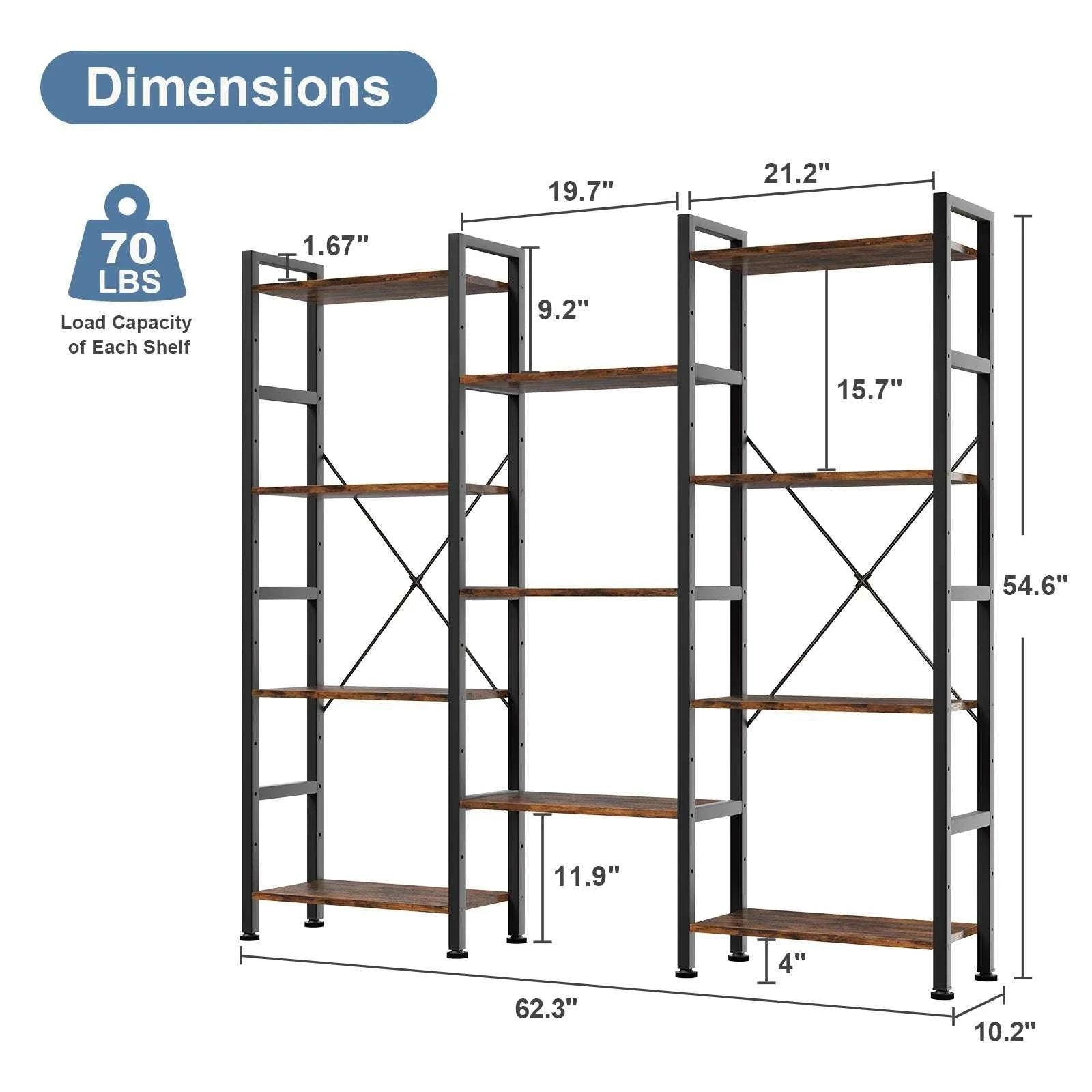 4-Tier Wide Bookshelf with Adjustable Shelves and Metal Frame-black / United States