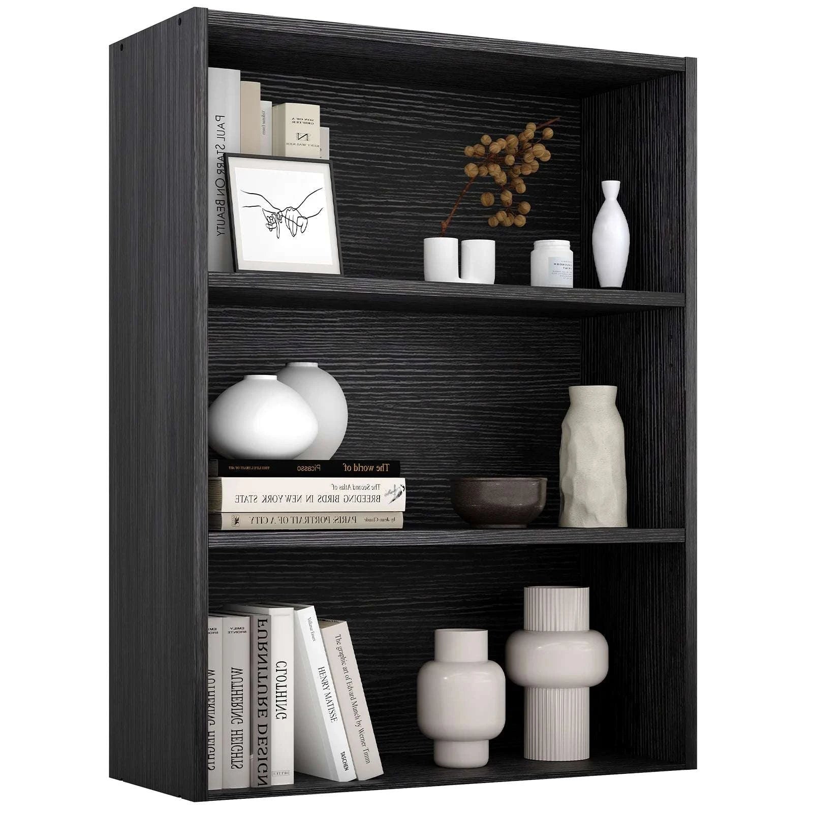 4 Tier Wooden Bookcase Open Shelf Storage for Home & Office-4 Shelf Black / United States