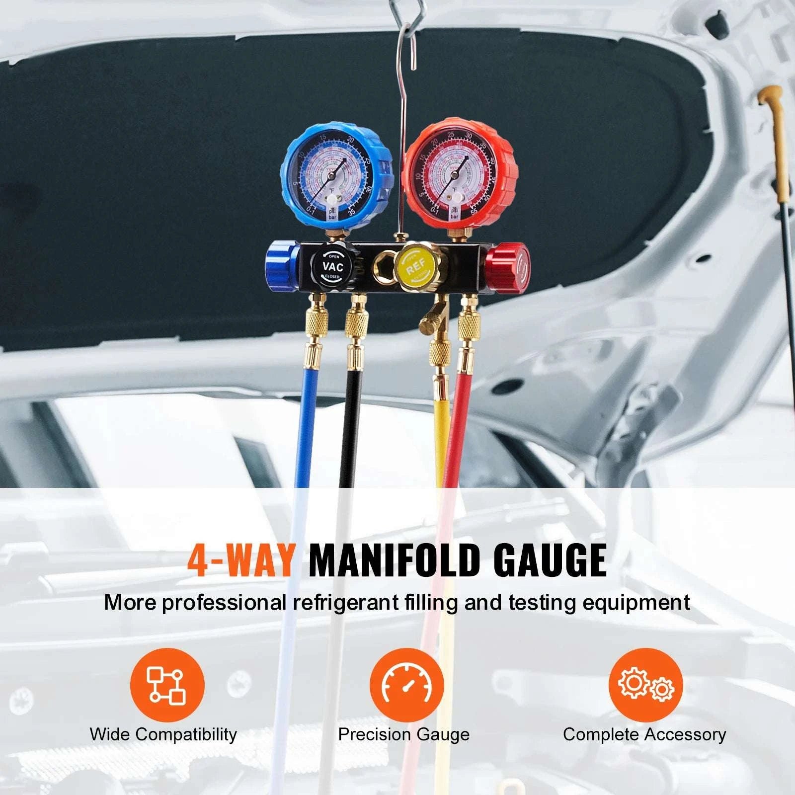 4-Way AC Manifold Gauge Set with 5ft Hoses for R134A R22 R410A-france