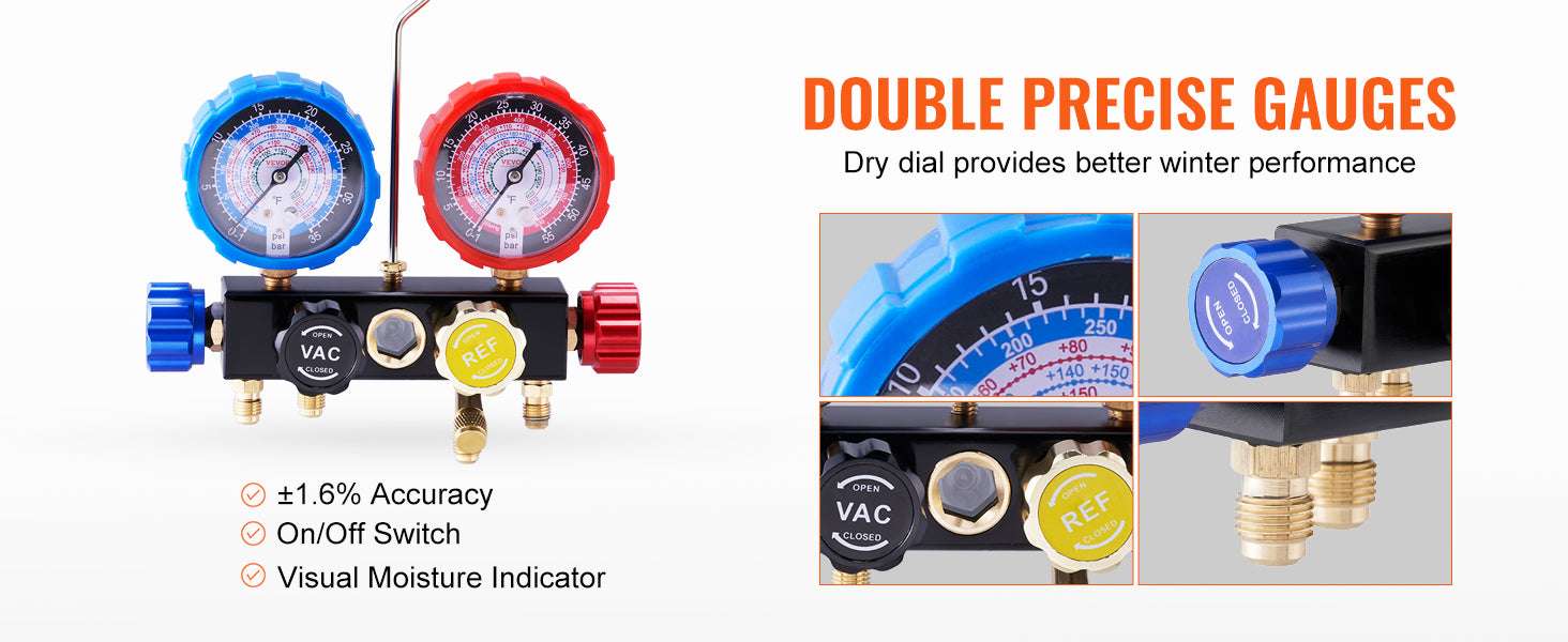 4-Way AC Manifold Gauge Set with 5ft Hoses for R134A R22 R410A-france